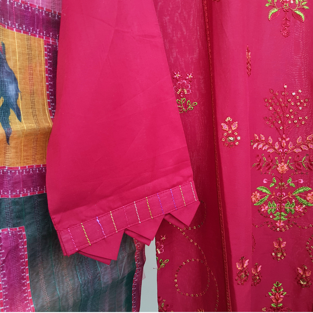 3 Piece Embroidered Cotton Suit - Ready-to-wear D-03