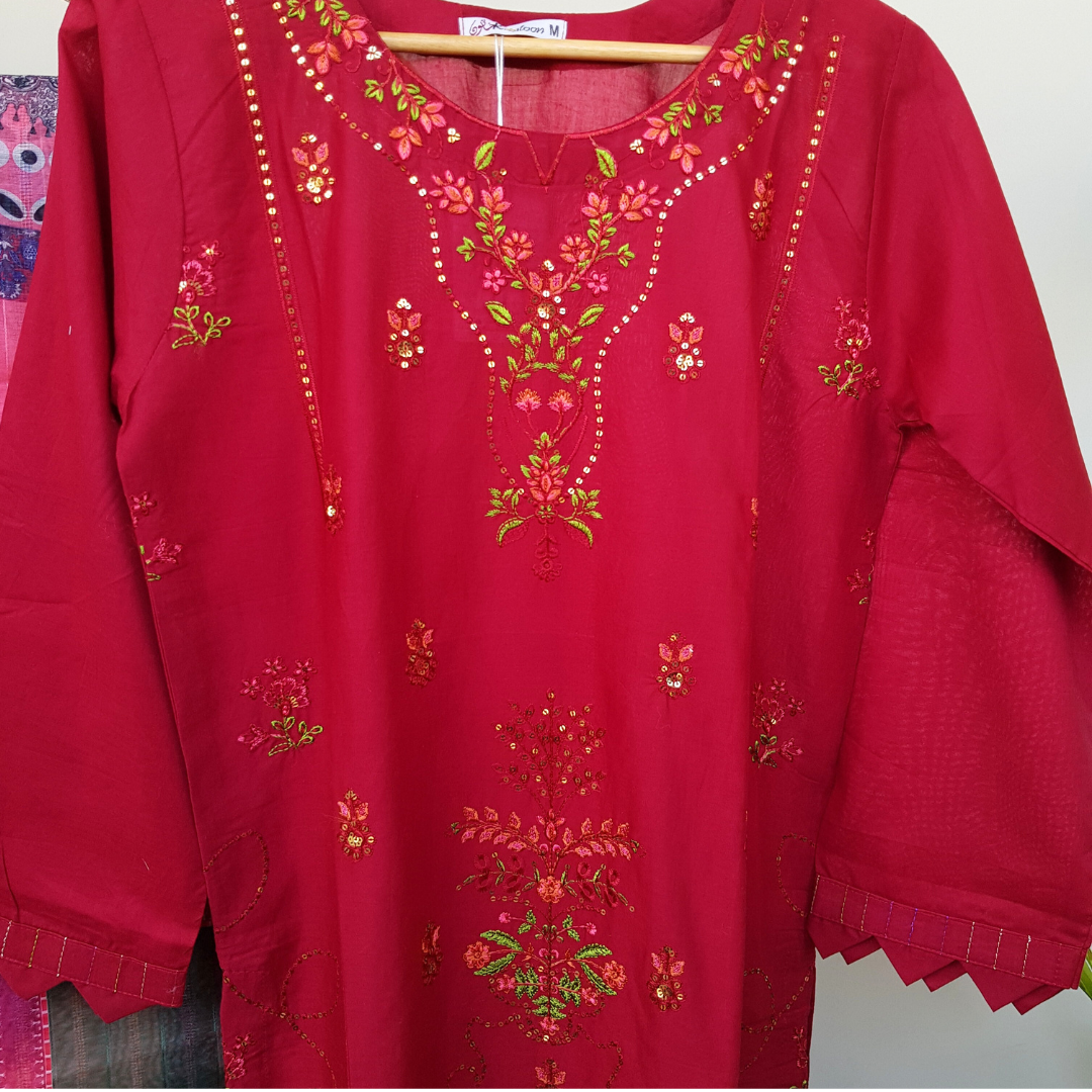 3 Piece Embroidered Cotton Suit - Ready-to-wear D-03