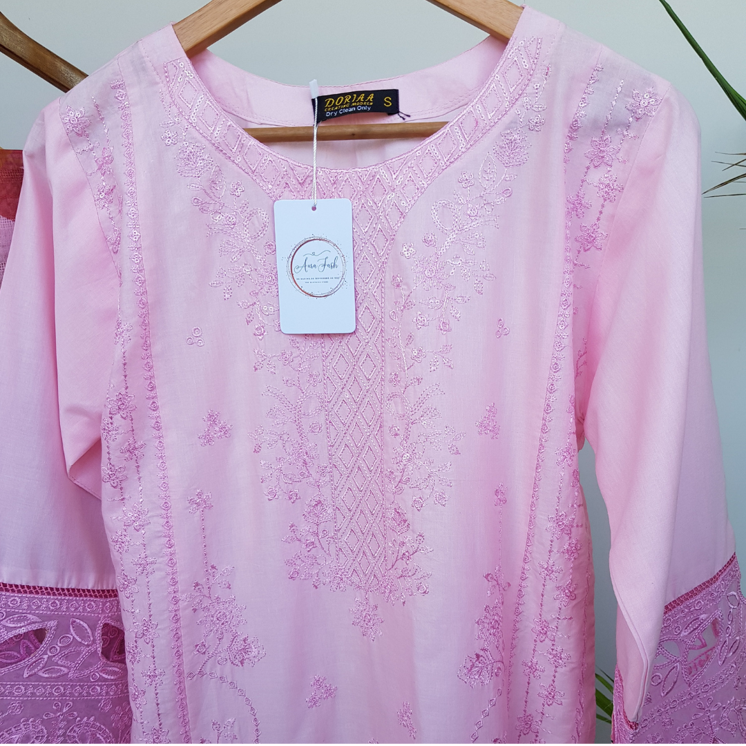 3 Piece Embroidered Shirt with Floral Dupatta - Ready-to-wear D-02