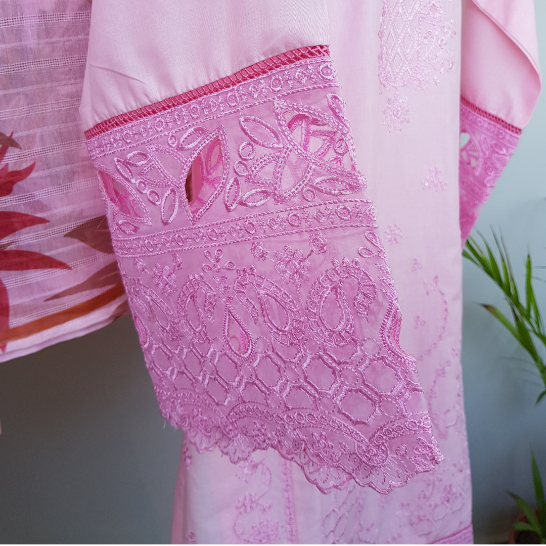 3 Piece Embroidered Shirt with Floral Dupatta - Ready-to-wear D-02