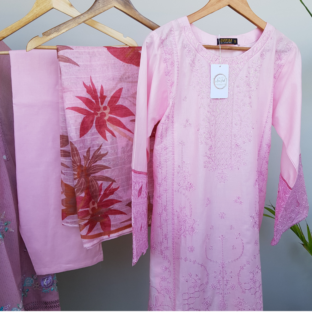 3 Piece Embroidered Shirt with Floral Dupatta - Ready-to-wear D-02
