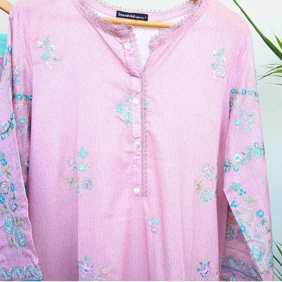 Rosy Glow - 3 Piece Embroidered Ready-to-wear Self Digital Printed Lawn Suit