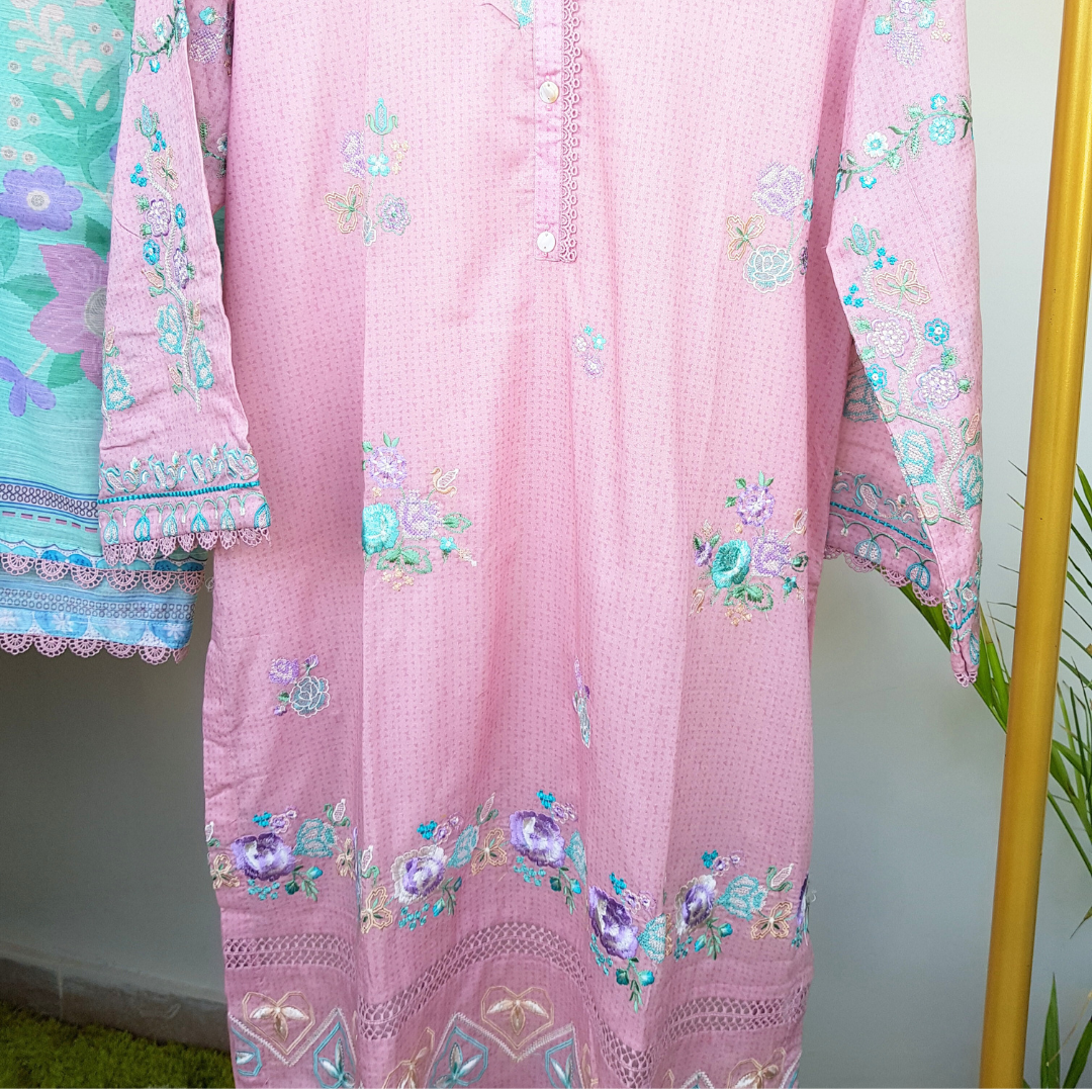 Rosy Glow - 3 Piece Embroidered Ready-to-wear Self Digital Printed Lawn Suit