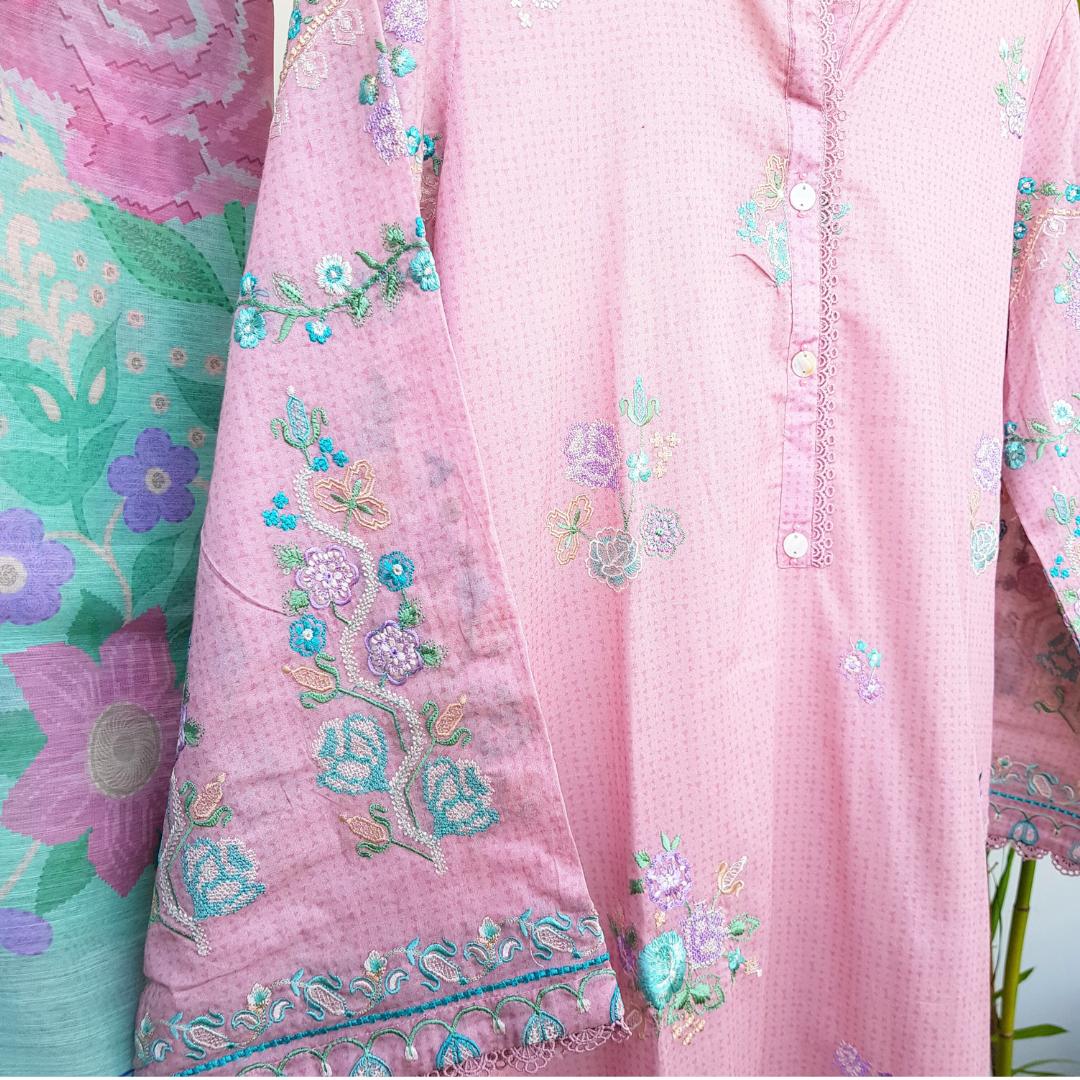 Rosy Glow - 3 Piece Embroidered Ready-to-wear Self Digital Printed Lawn Suit