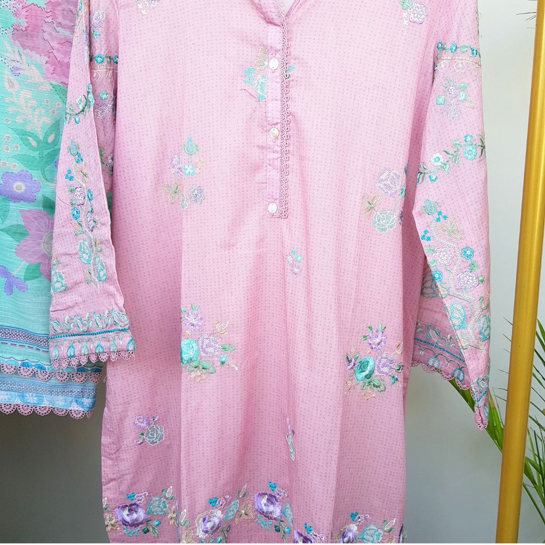 Rosy Glow - 3 Piece Embroidered Ready-to-wear Self Digital Printed Lawn Suit