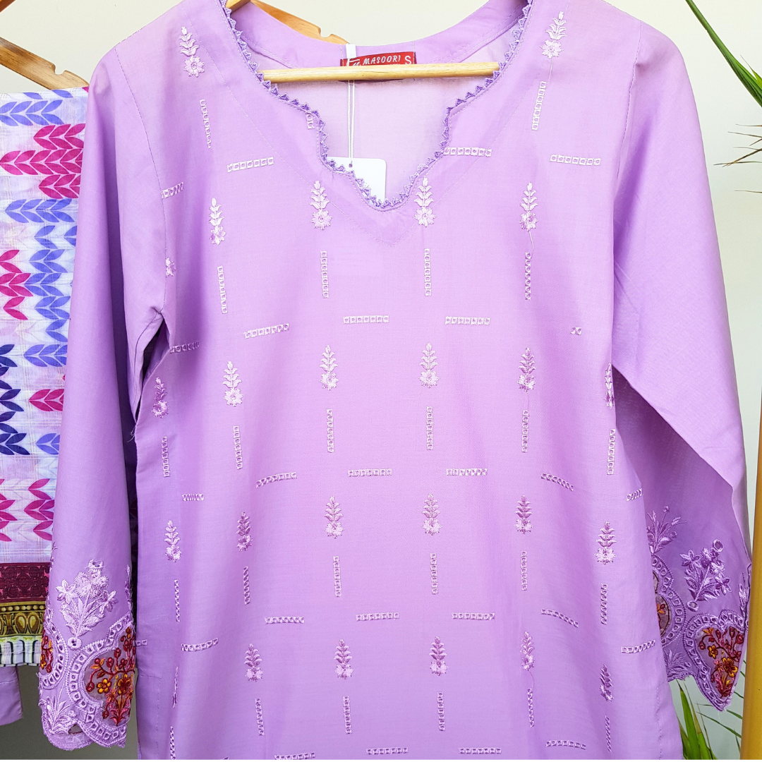 3 Piece Embroidered Chikankari Suit D-08