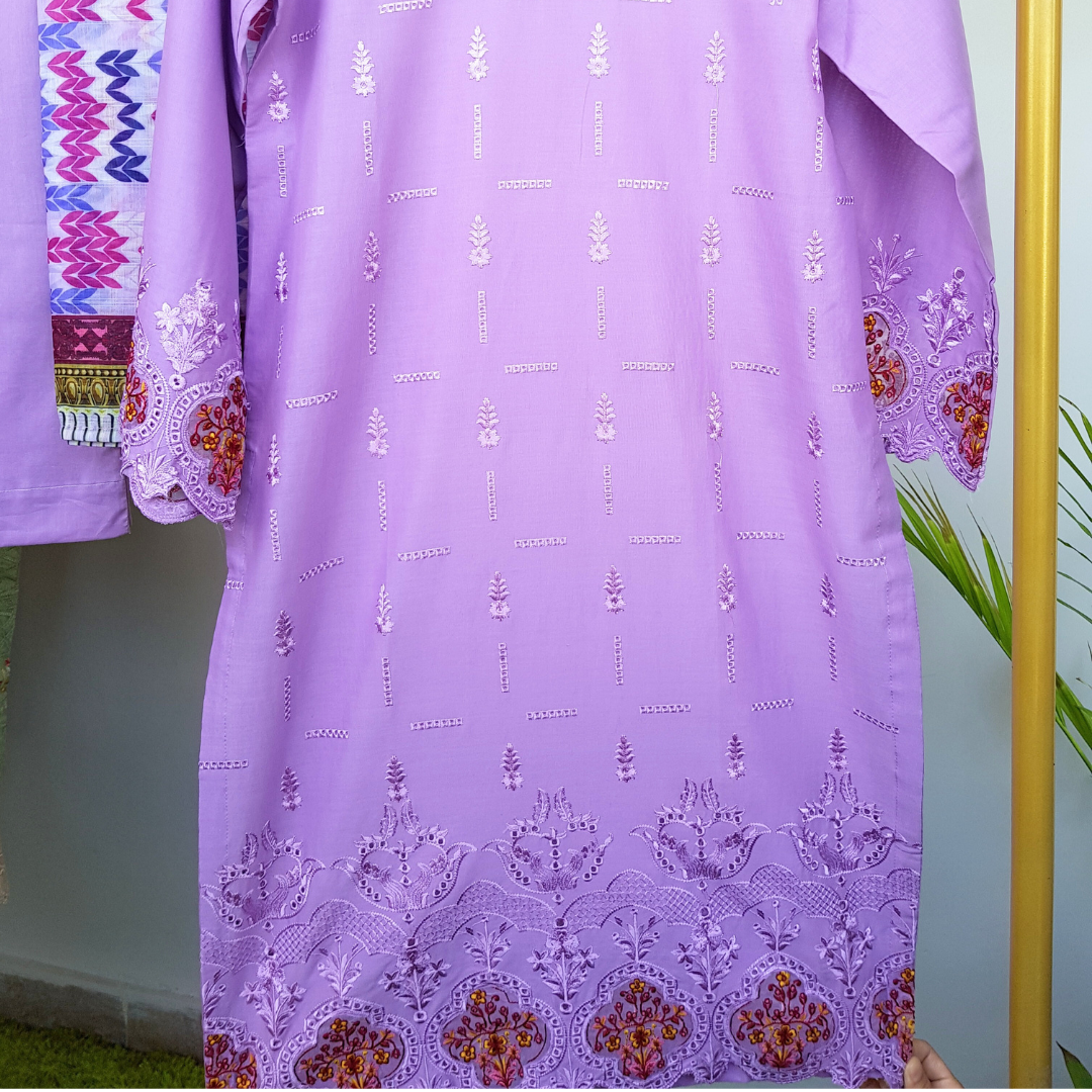 3 Piece Embroidered Chikankari Suit D-08