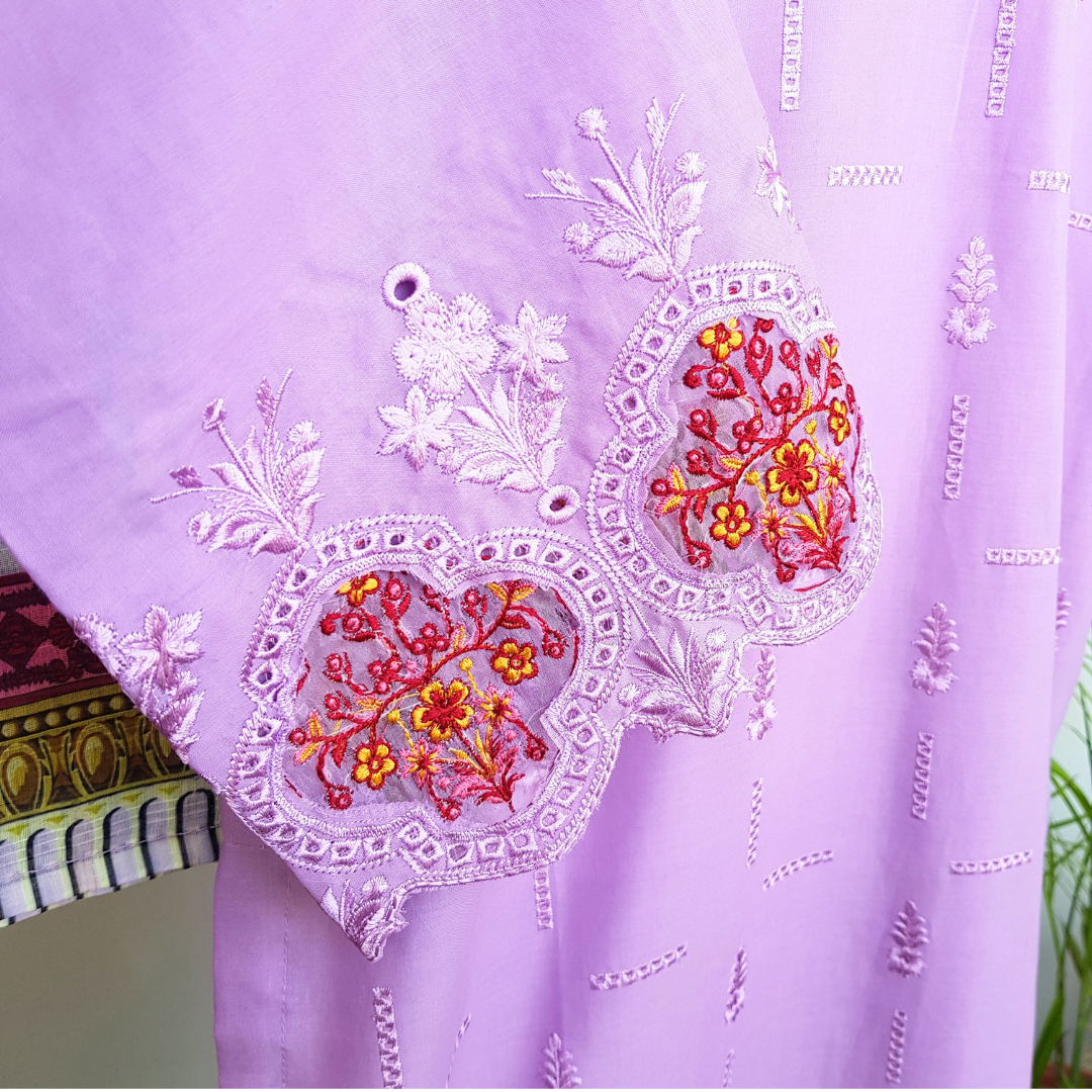 3 Piece Embroidered Chikankari Suit D-08