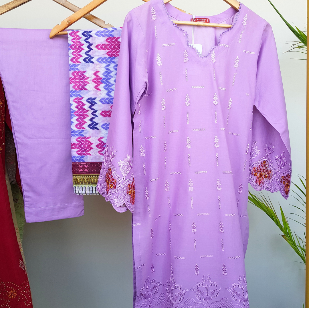 3 Piece Embroidered Chikankari Suit D-08