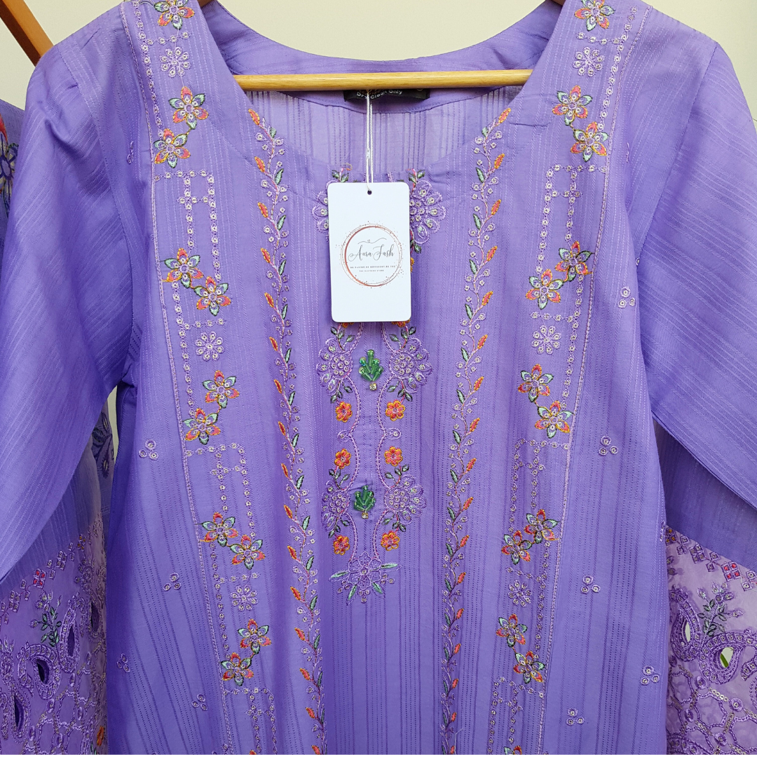 3 Piece Graceful Embroidered Cotton Suit - Ready-to-wear D-01