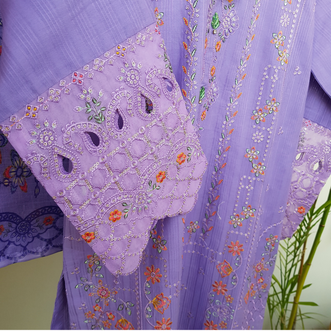 3 Piece Graceful Embroidered Cotton Suit - Ready-to-wear D-01
