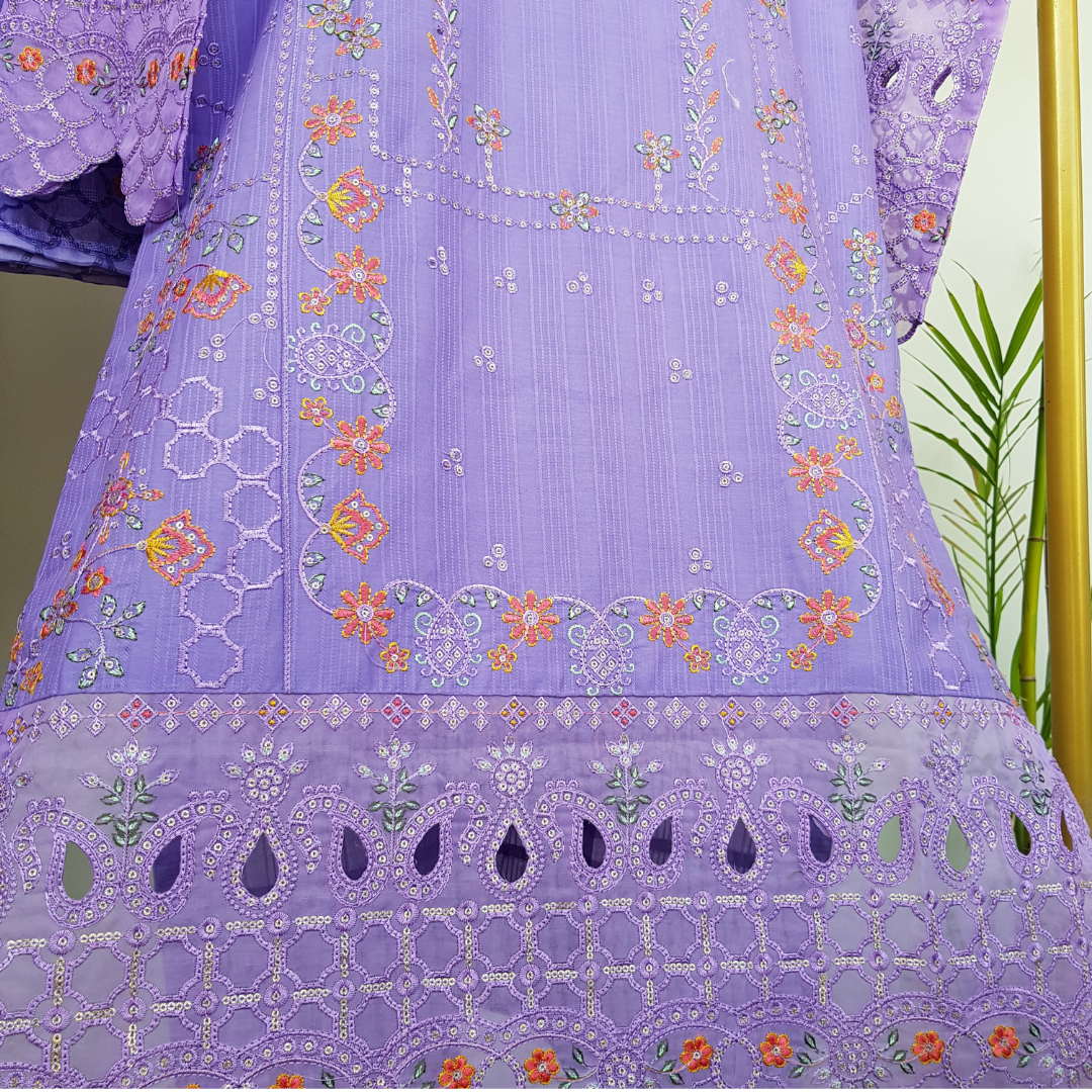 3 Piece Graceful Embroidered Cotton Suit - Ready-to-wear D-01