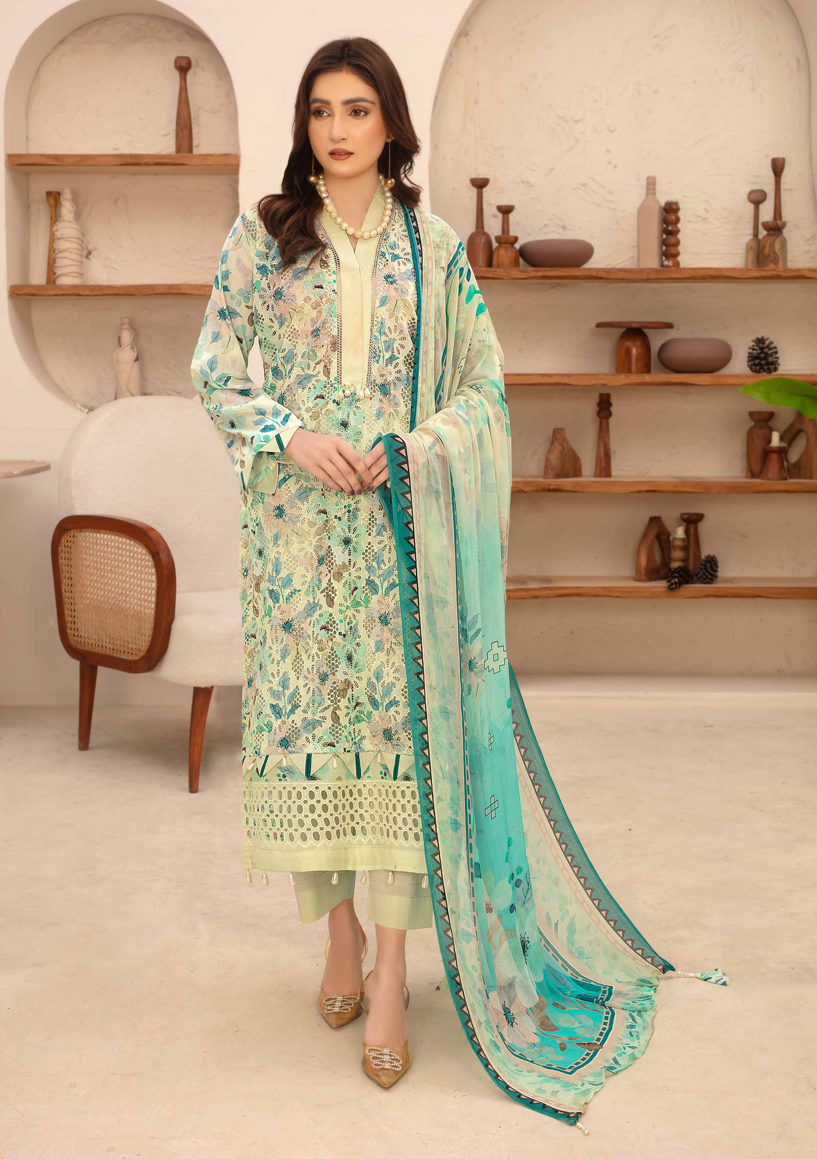 Unstitched 3-Piece Luxury Chikenkari Lawn D-02