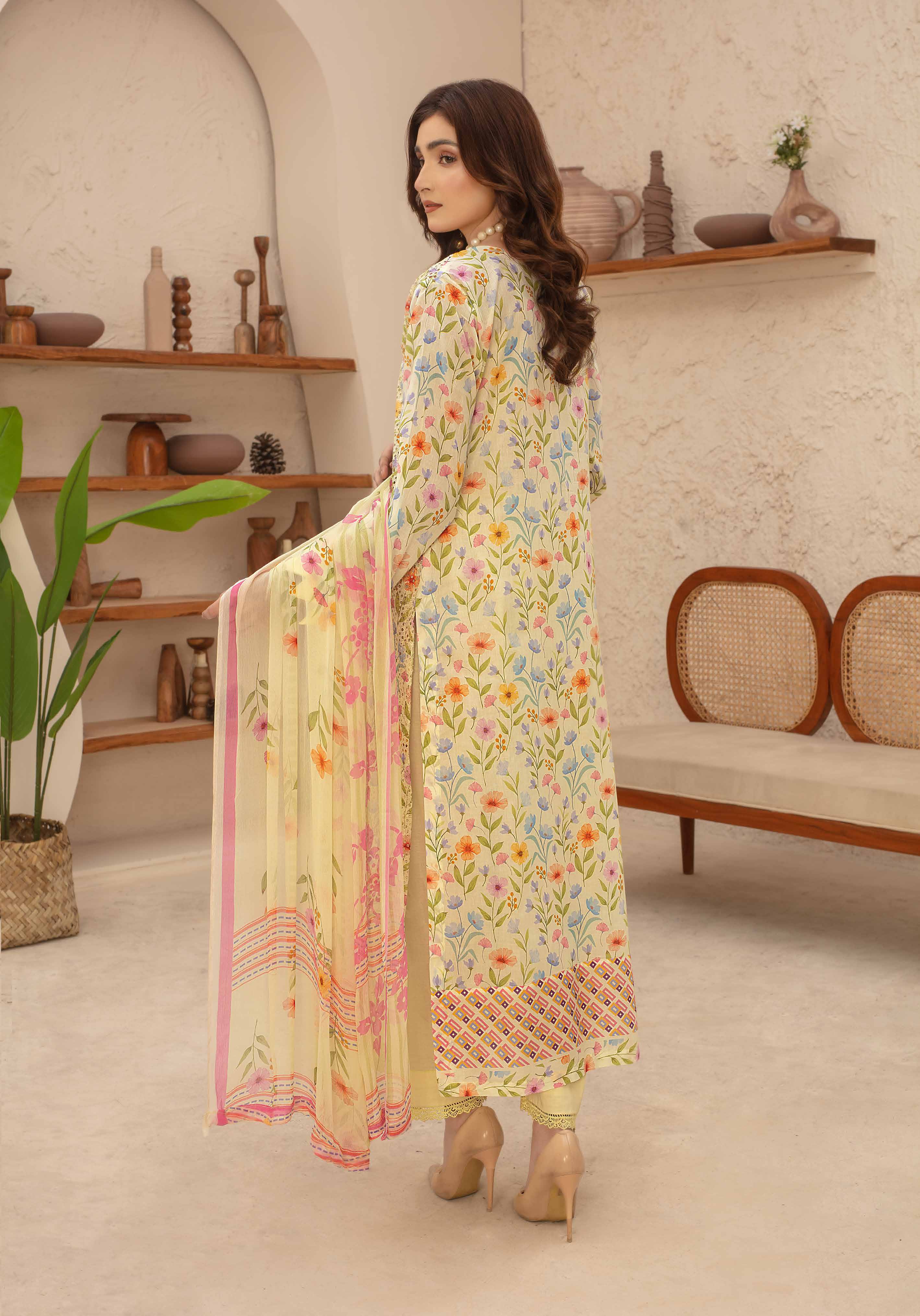 Unstitched 3-Piece Luxury Chikenkari Lawn D-08