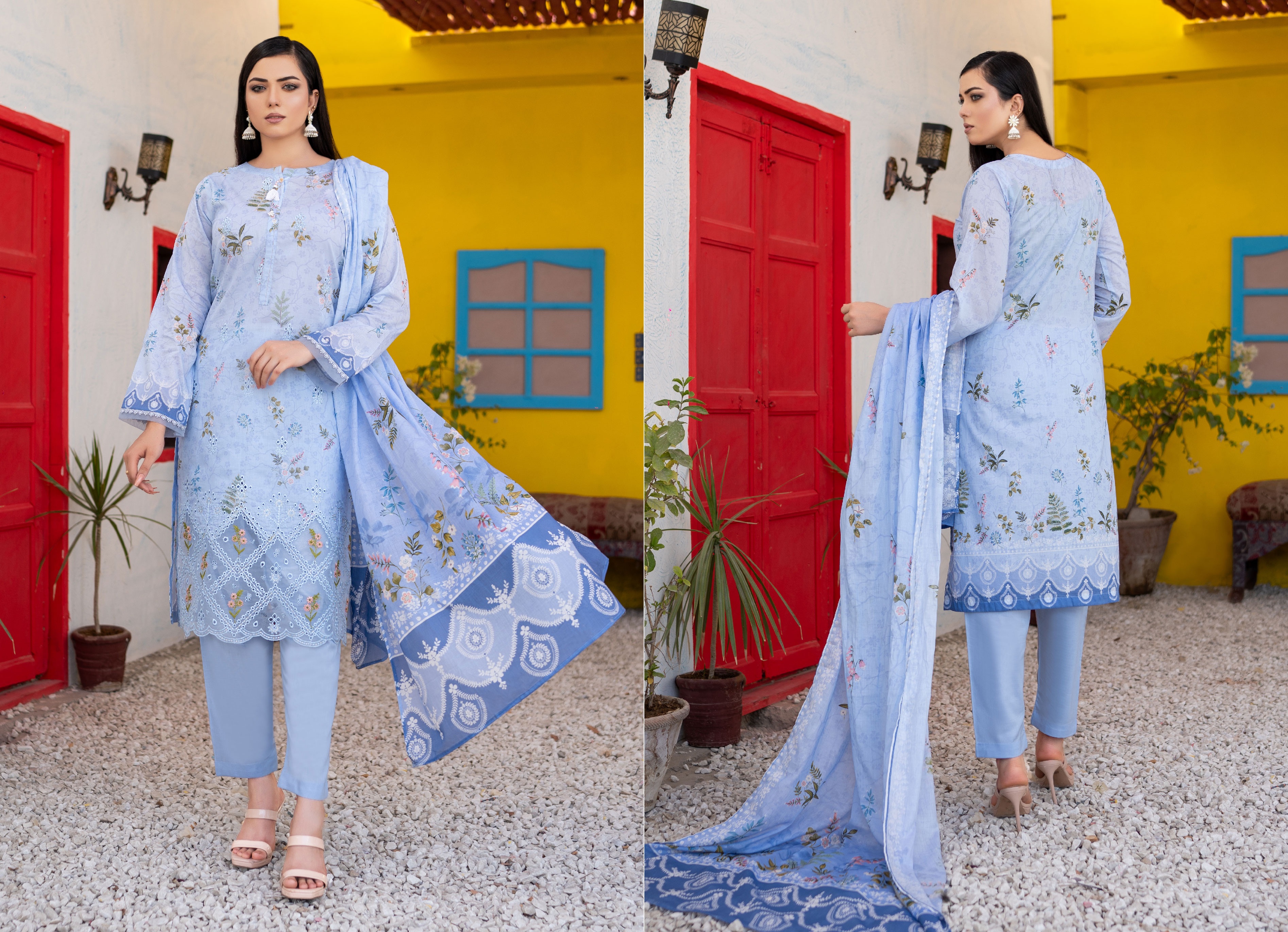Unstitched 3-Piece Luxury Chikenkari & Cutwork Embroidered Lawn D-02