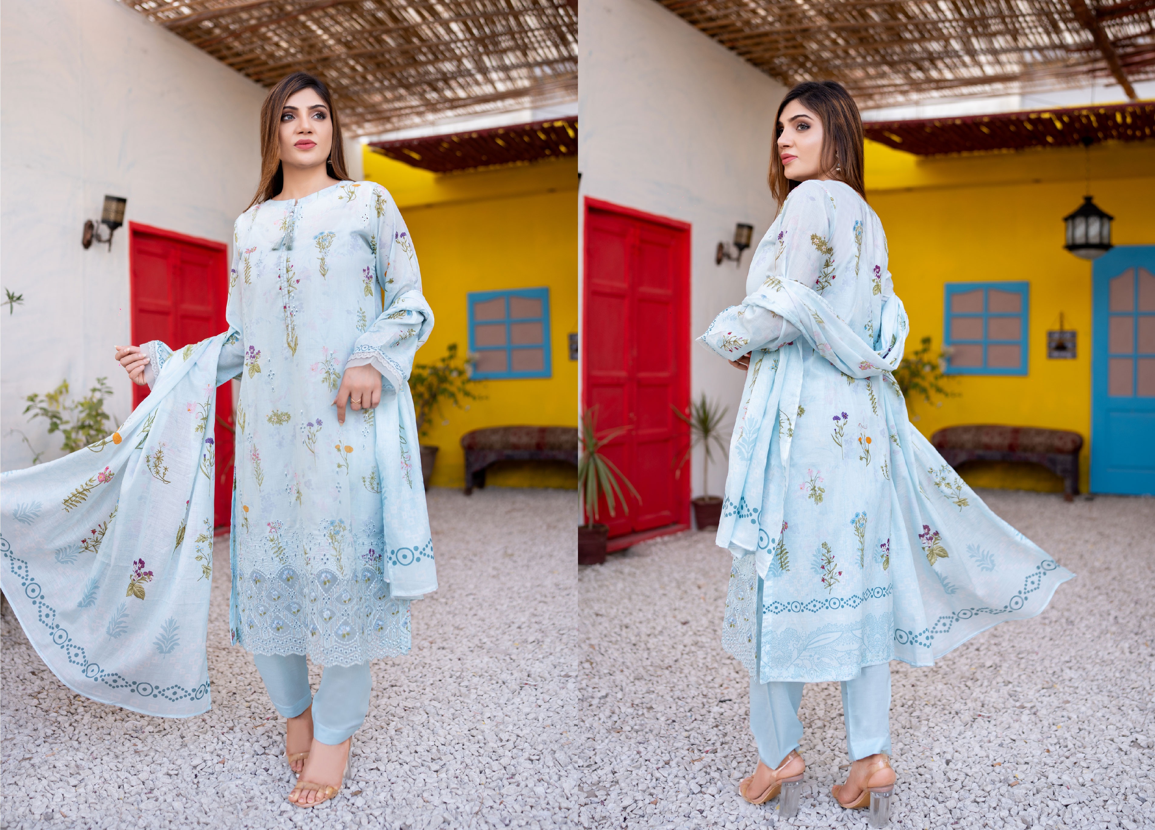 Unstitched 3-Piece Luxury Chikenkari & Cutwork Embroidered Lawn D-05