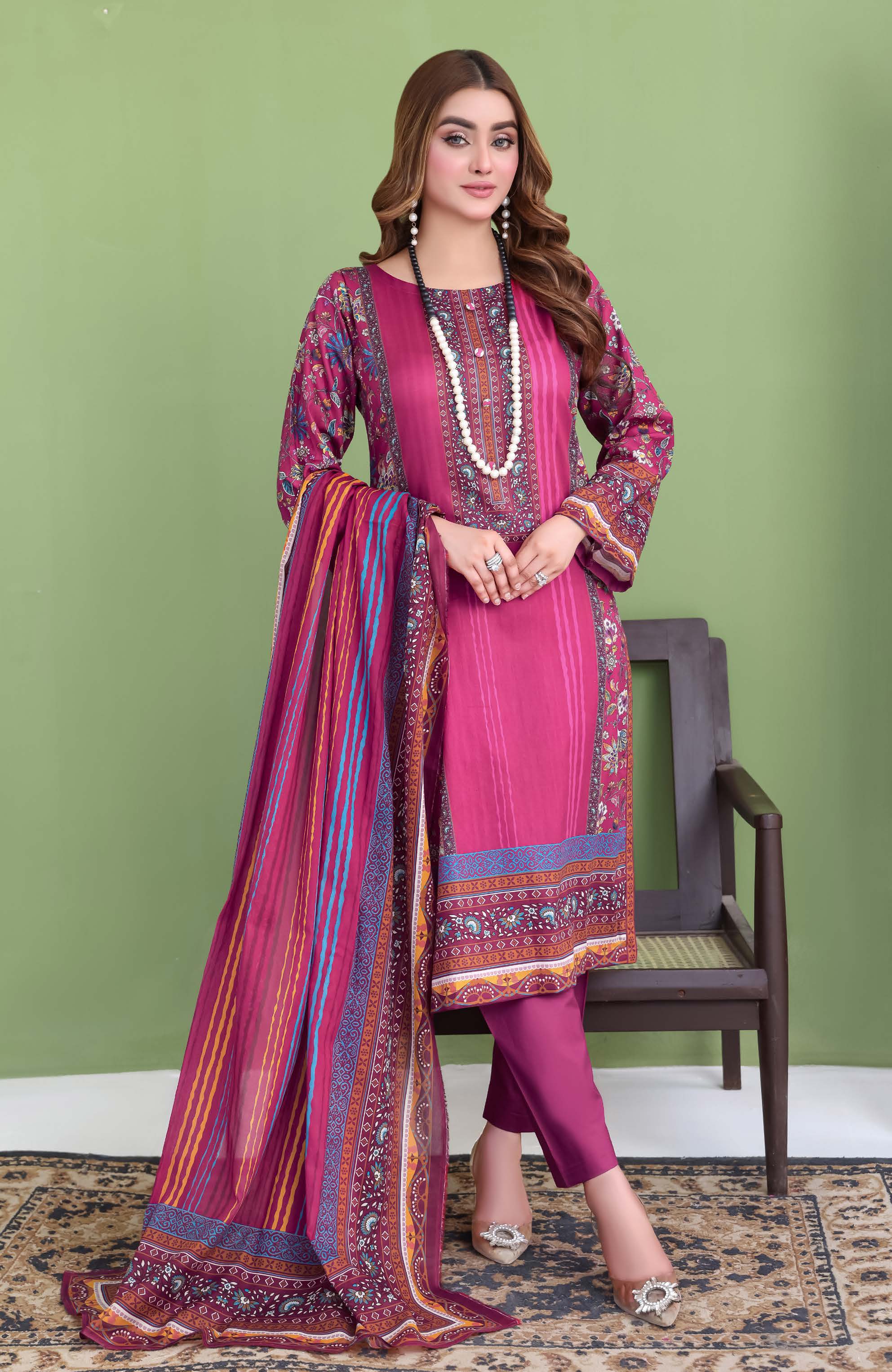 Unstitched 3-Piece Premium Digital Printed Lawn Suite D-01