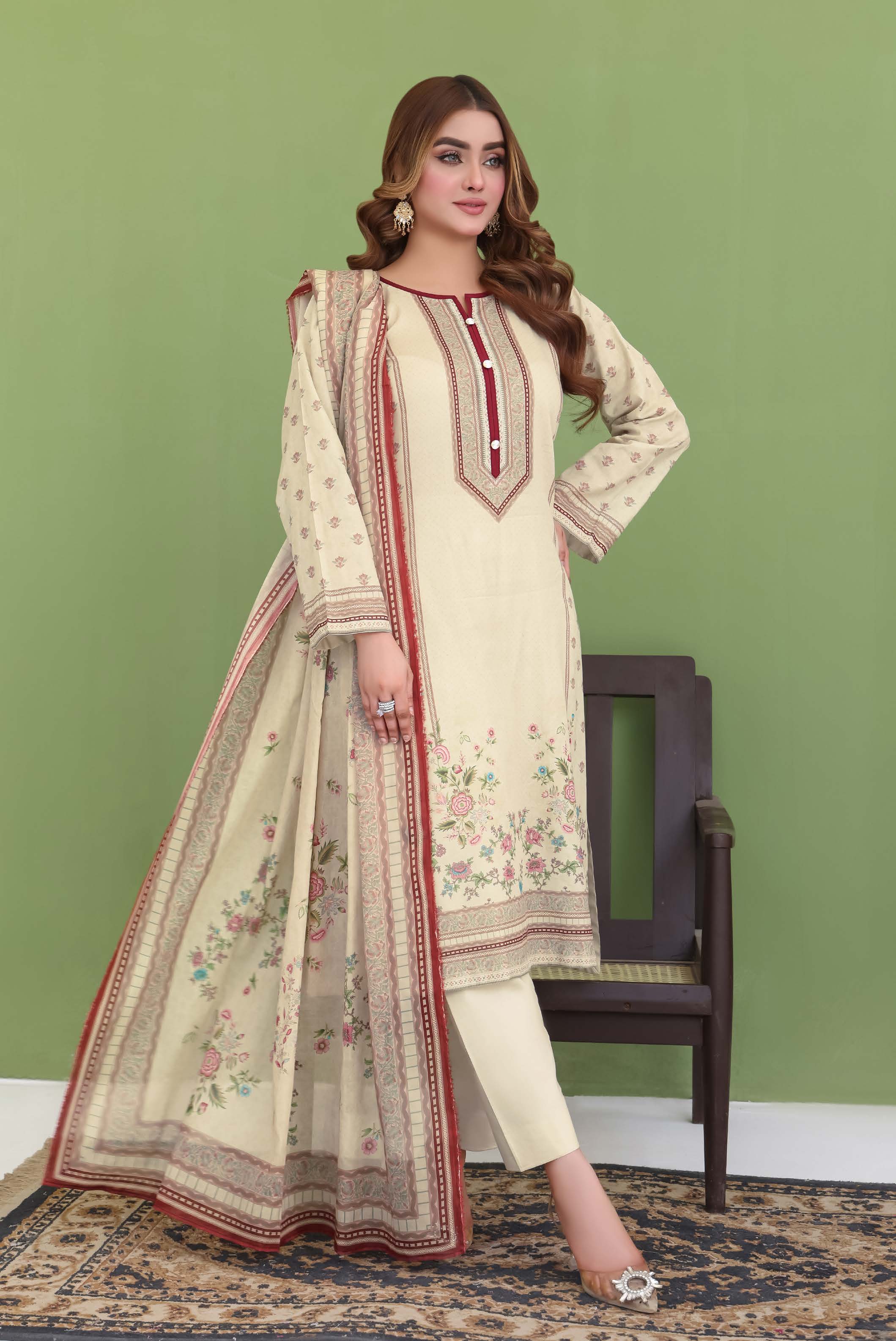 Unstitched 3-Piece Premium Digital Printed Lawn Suite D-02