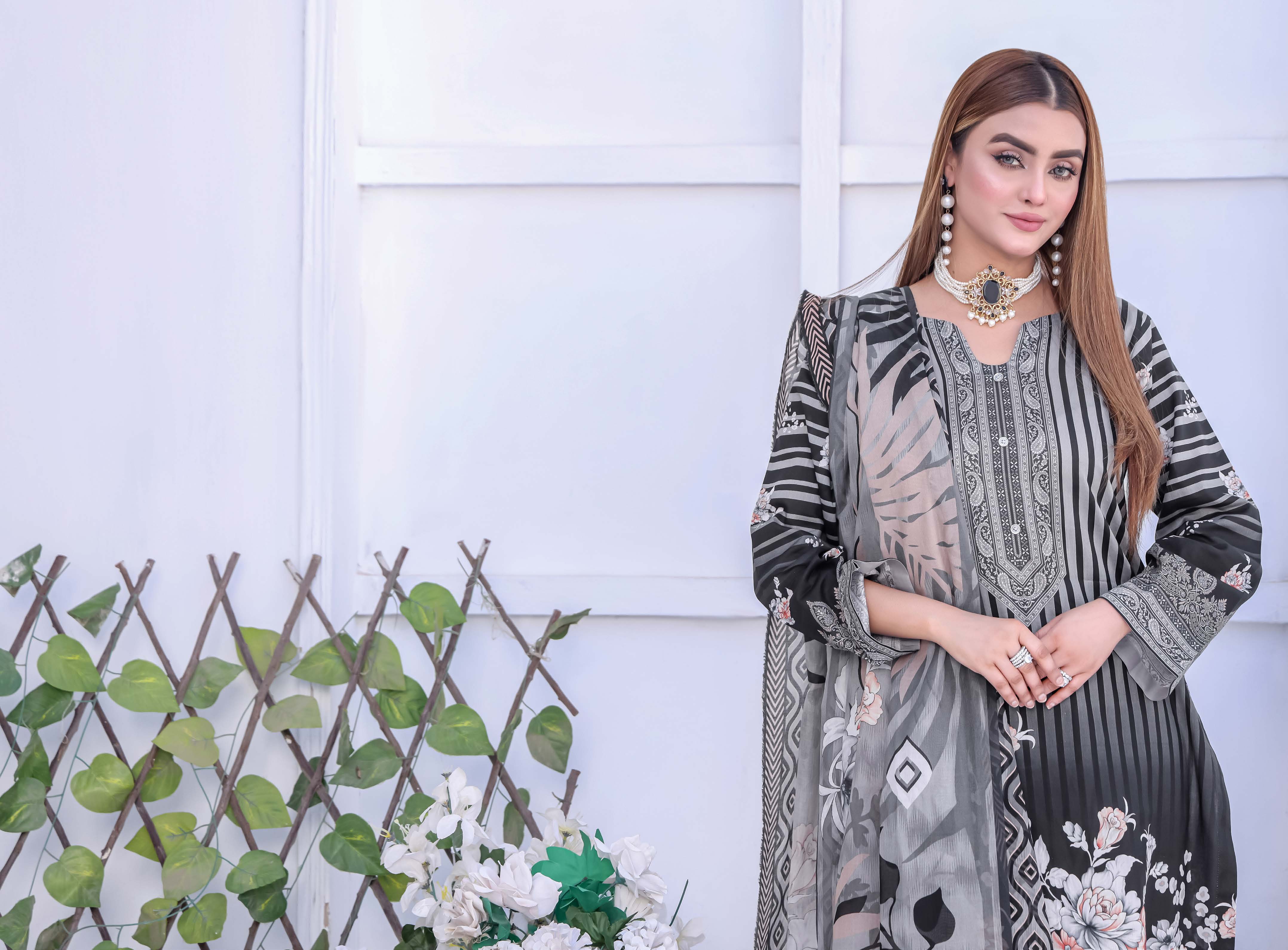 Unstitched 3-Piece Premium Digital Printed Lawn Suite D-03