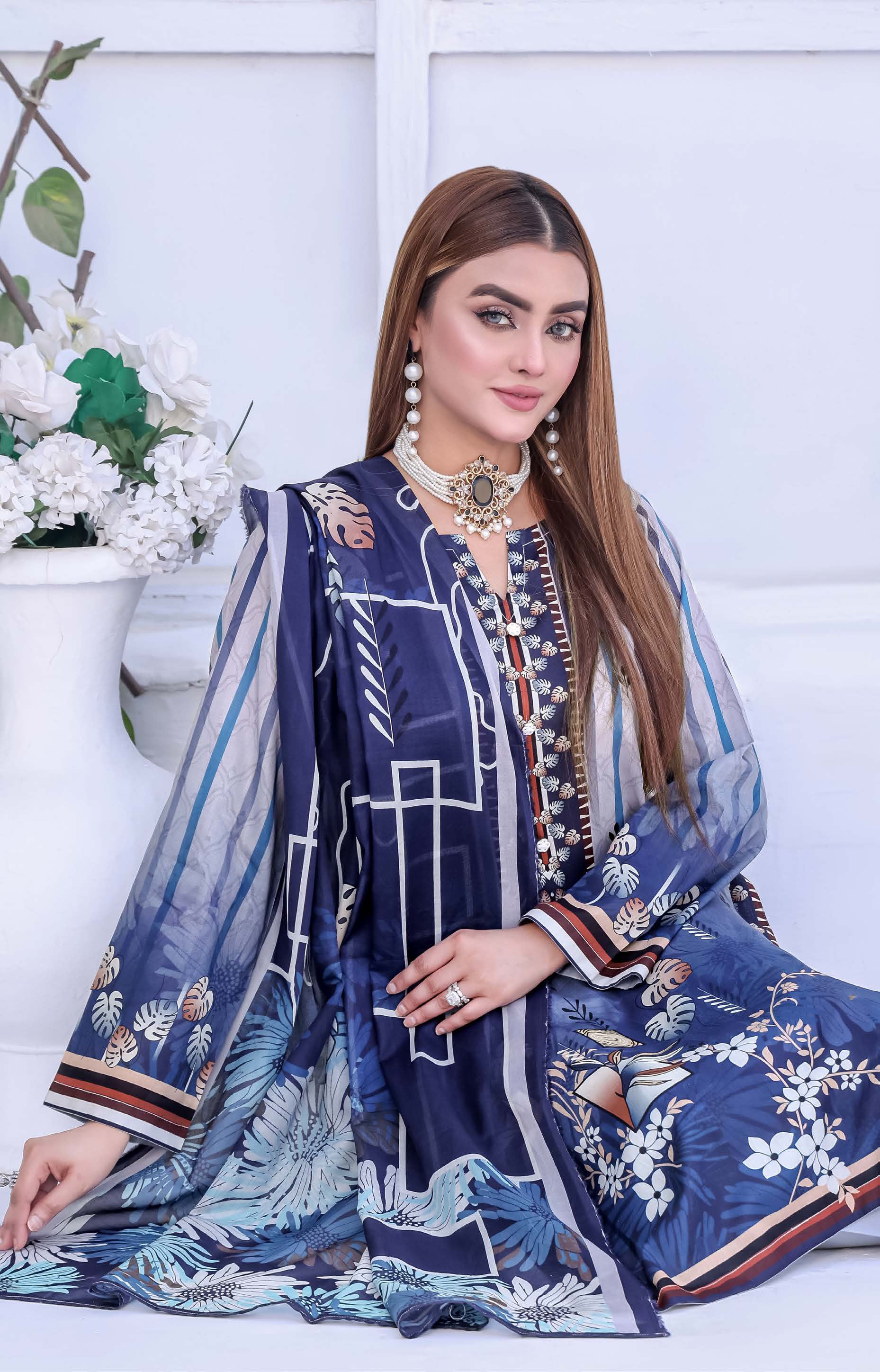Unstitched 3-Piece Premium Digital Printed Lawn Suite D-07