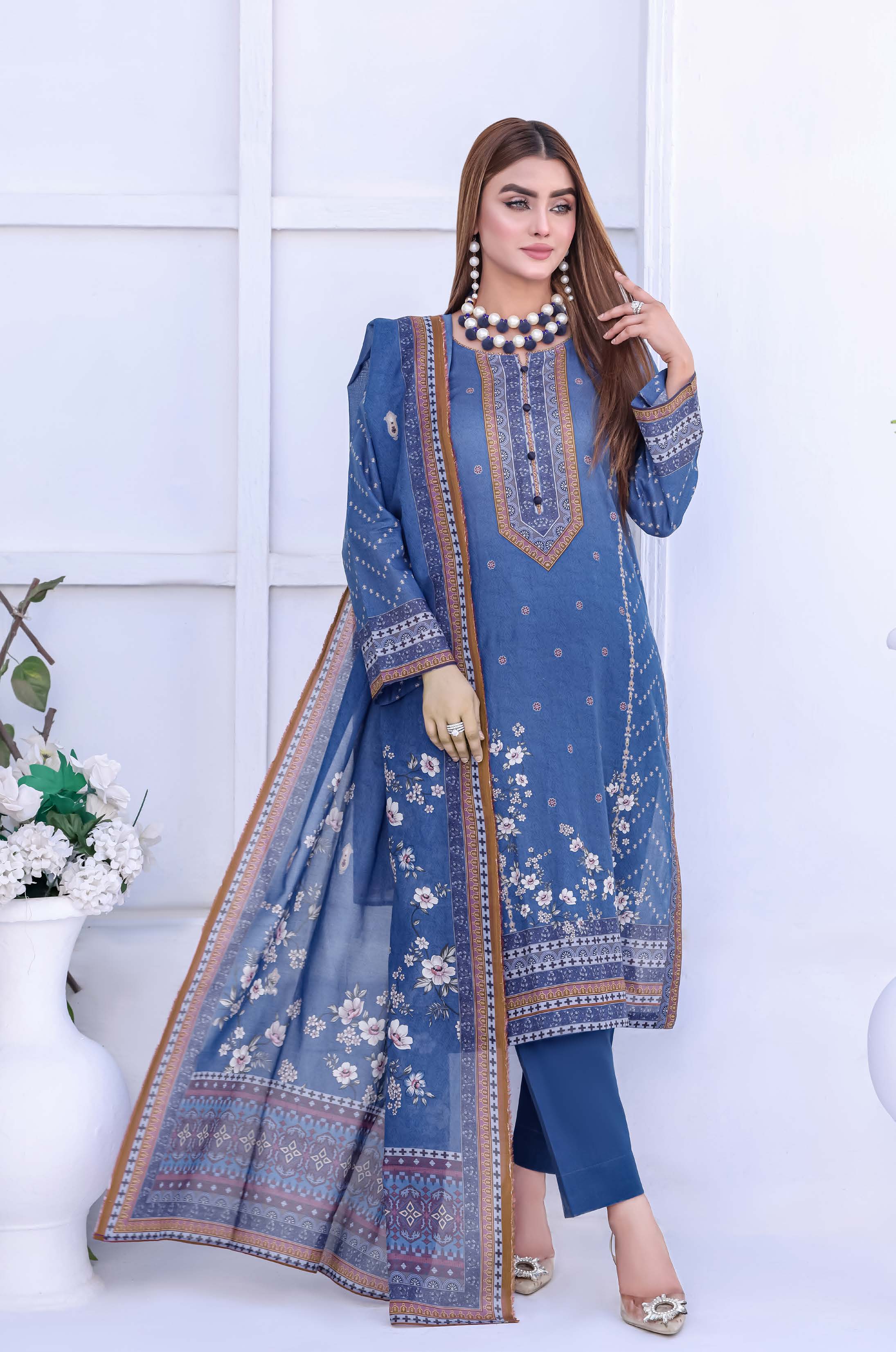Unstitched 3-Piece Premium Digital Printed Lawn Suite D-08