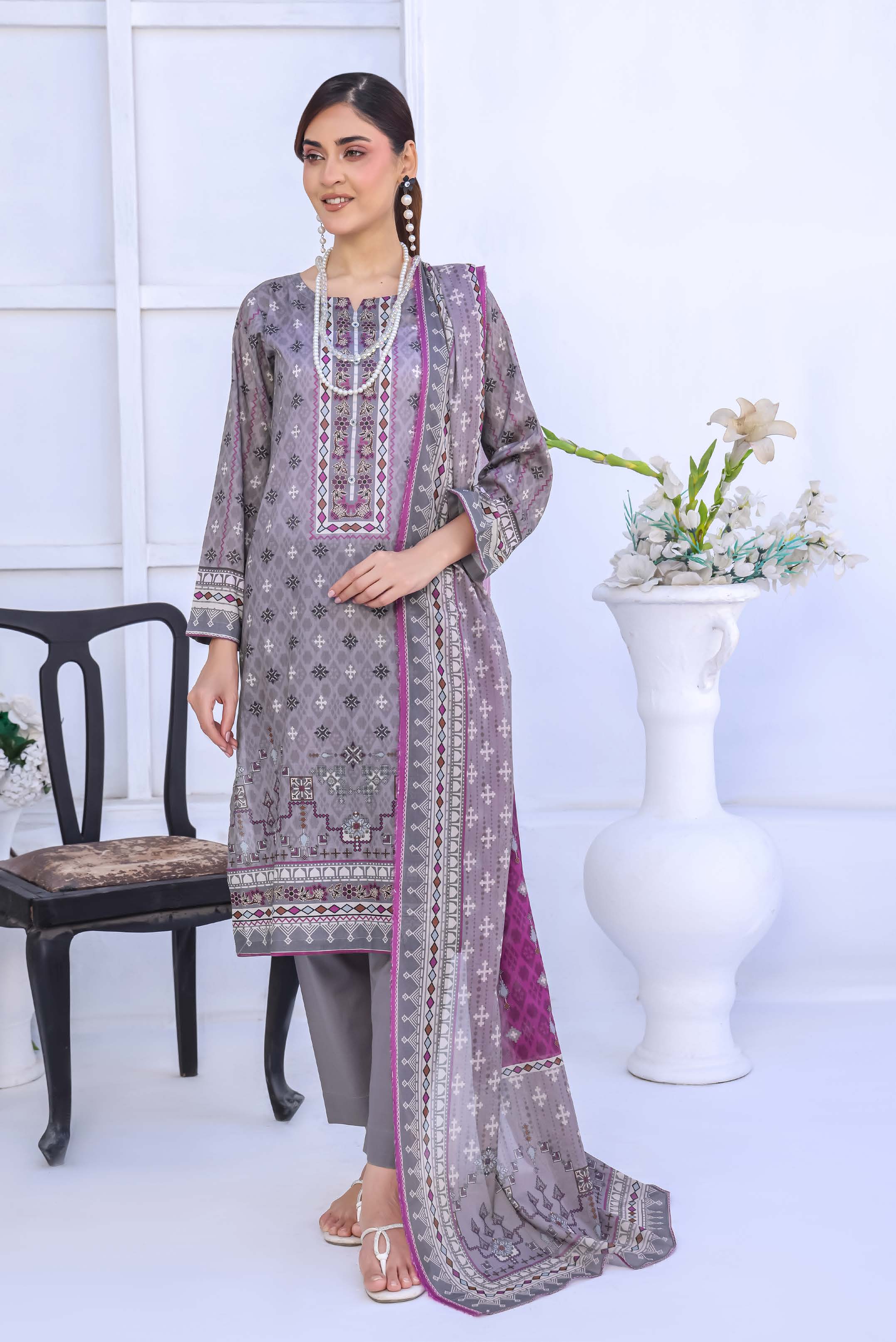 Unstitched 3-Piece Premium Digital Printed Lawn Suite D-10