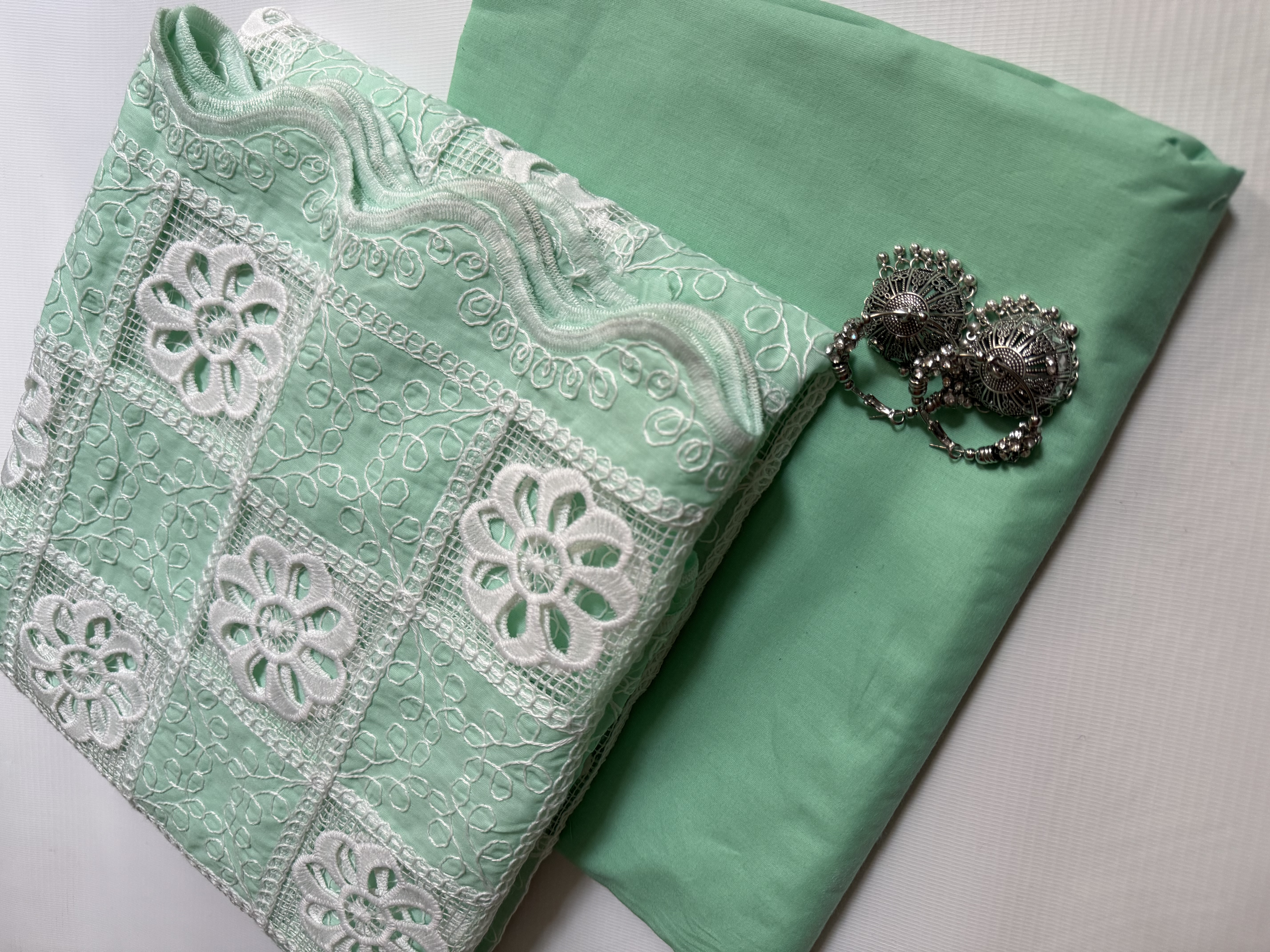 2 Piece Unstitched Crocia Chikankari Suit with Plain Trouser (D4)