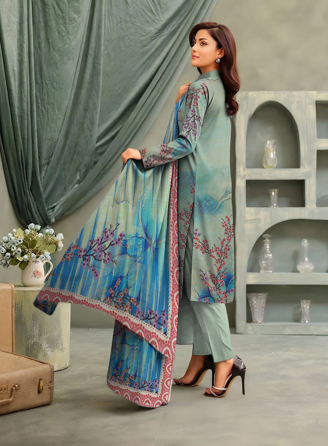 3-Piece Unstitched Exclusive Digital Print Staple Zari Slub (D-4)