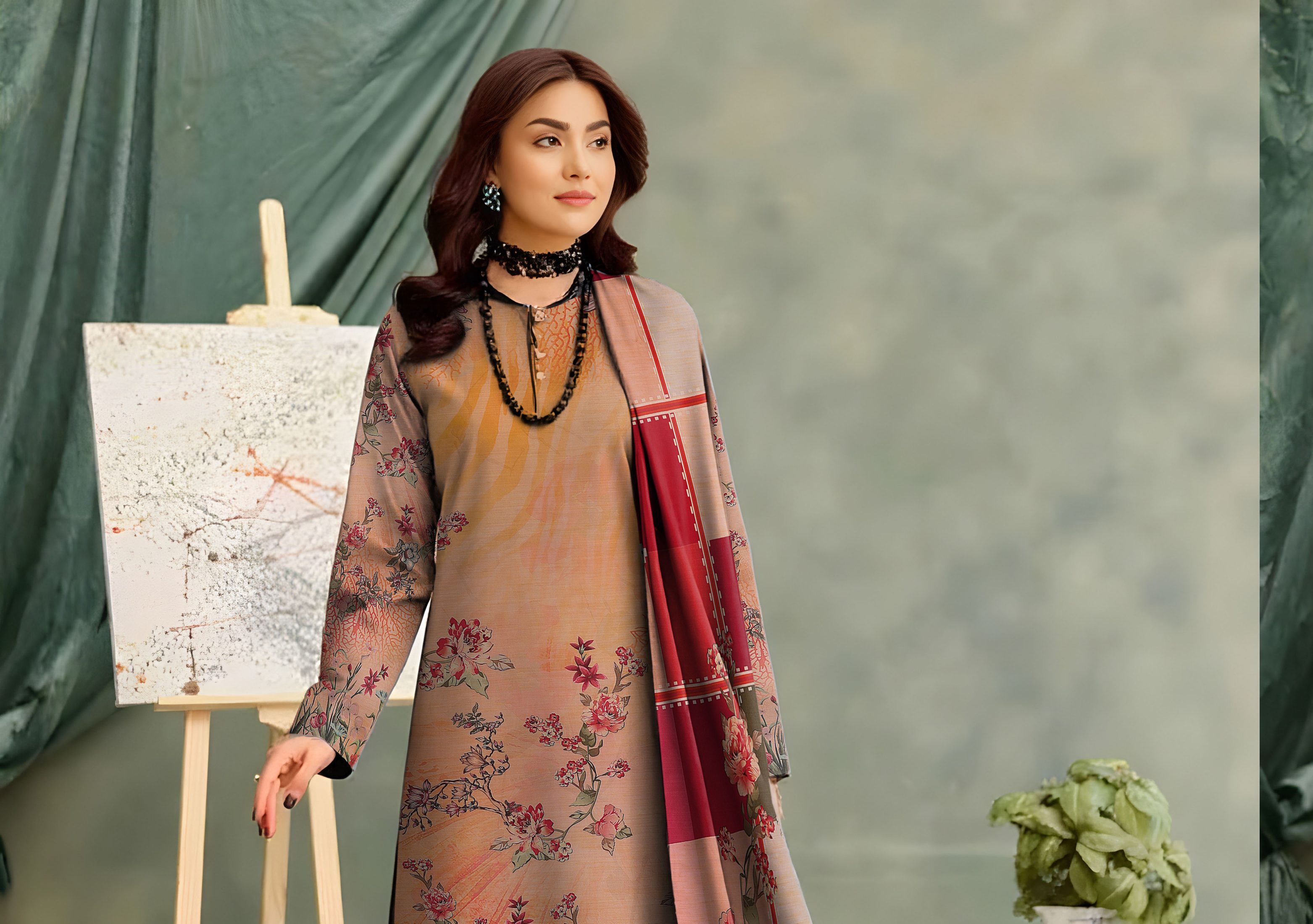 3-Piece Unstitched Exclusive Digital Print Staple Zari Slub (D-10)