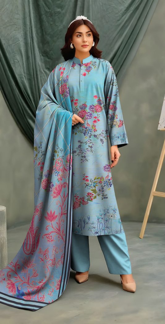 3-Piece Unstitched Exclusive Digital Print Staple Zari Slub (D-6)