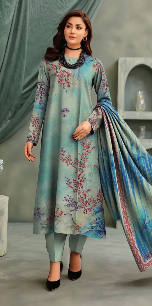 3-Piece Unstitched Exclusive Digital Print Staple Zari Slub (D-5)