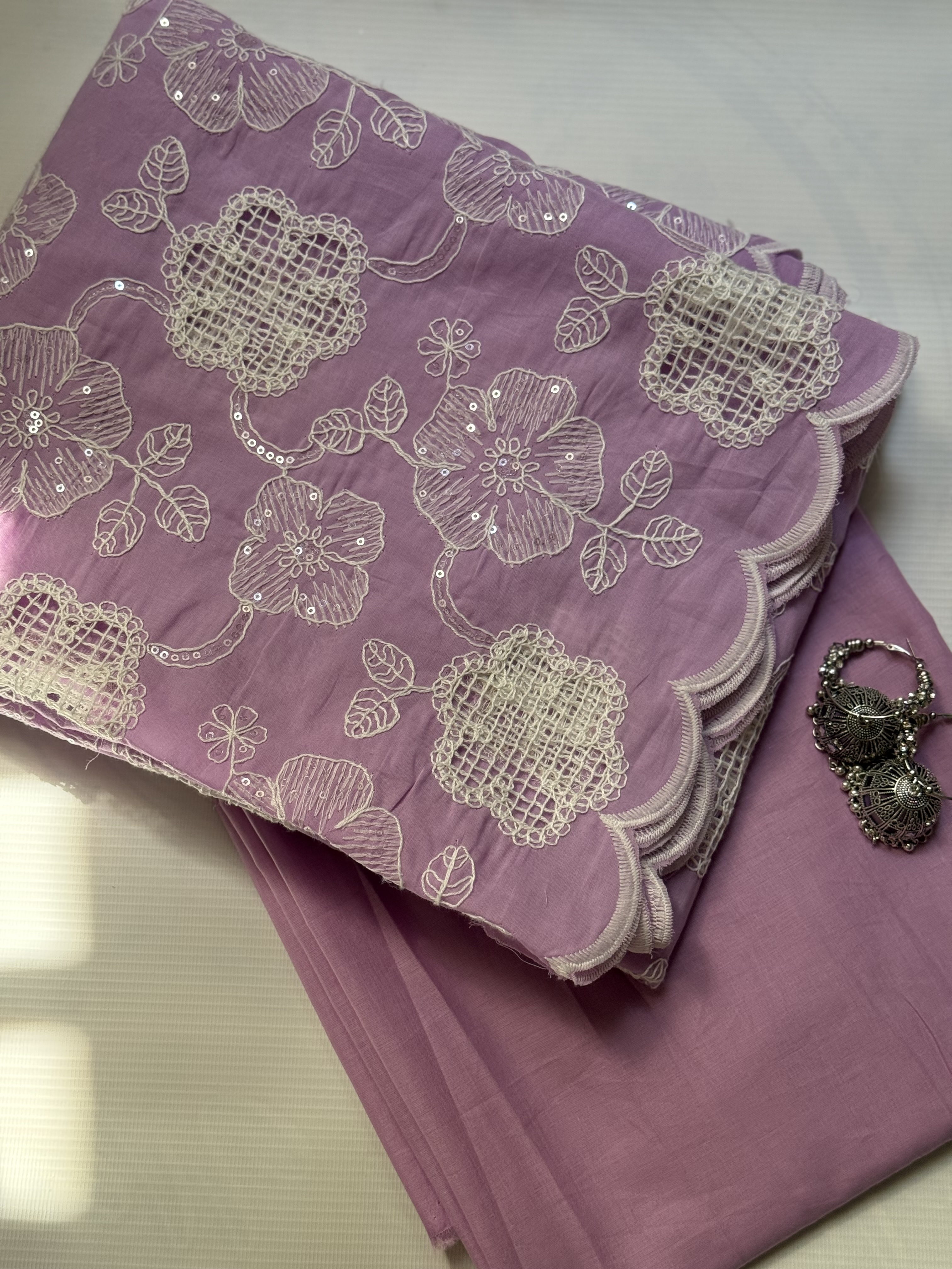 2 Piece Unstitched Crocia Chikankari Suit with Plain Trouser (D6)