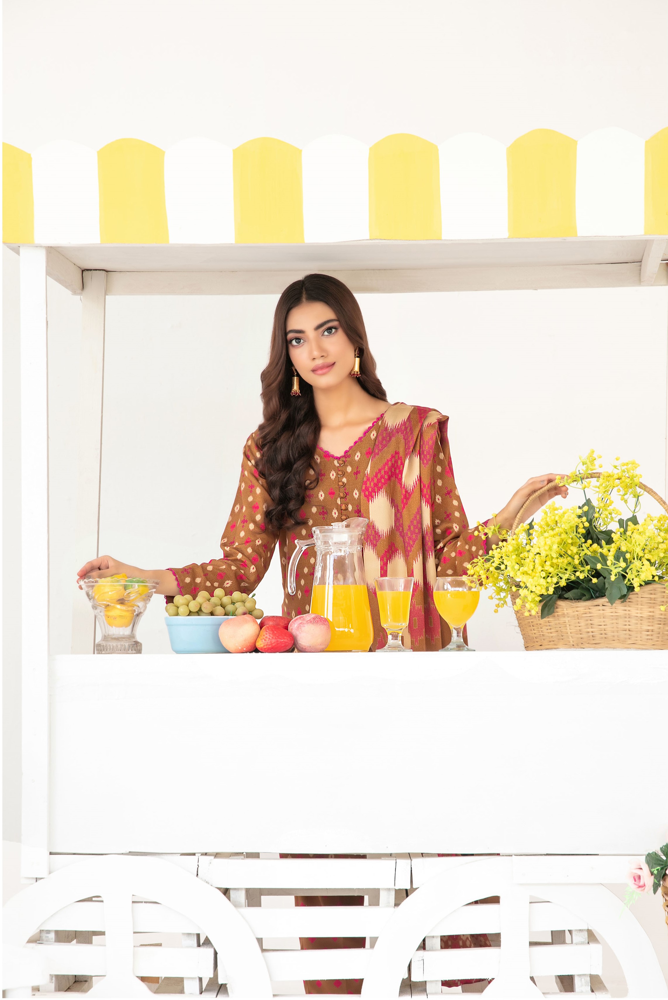 3-Piece Unstitched Fancy Leather Peach Digital Print with Shawl Dupatta (D-5)
