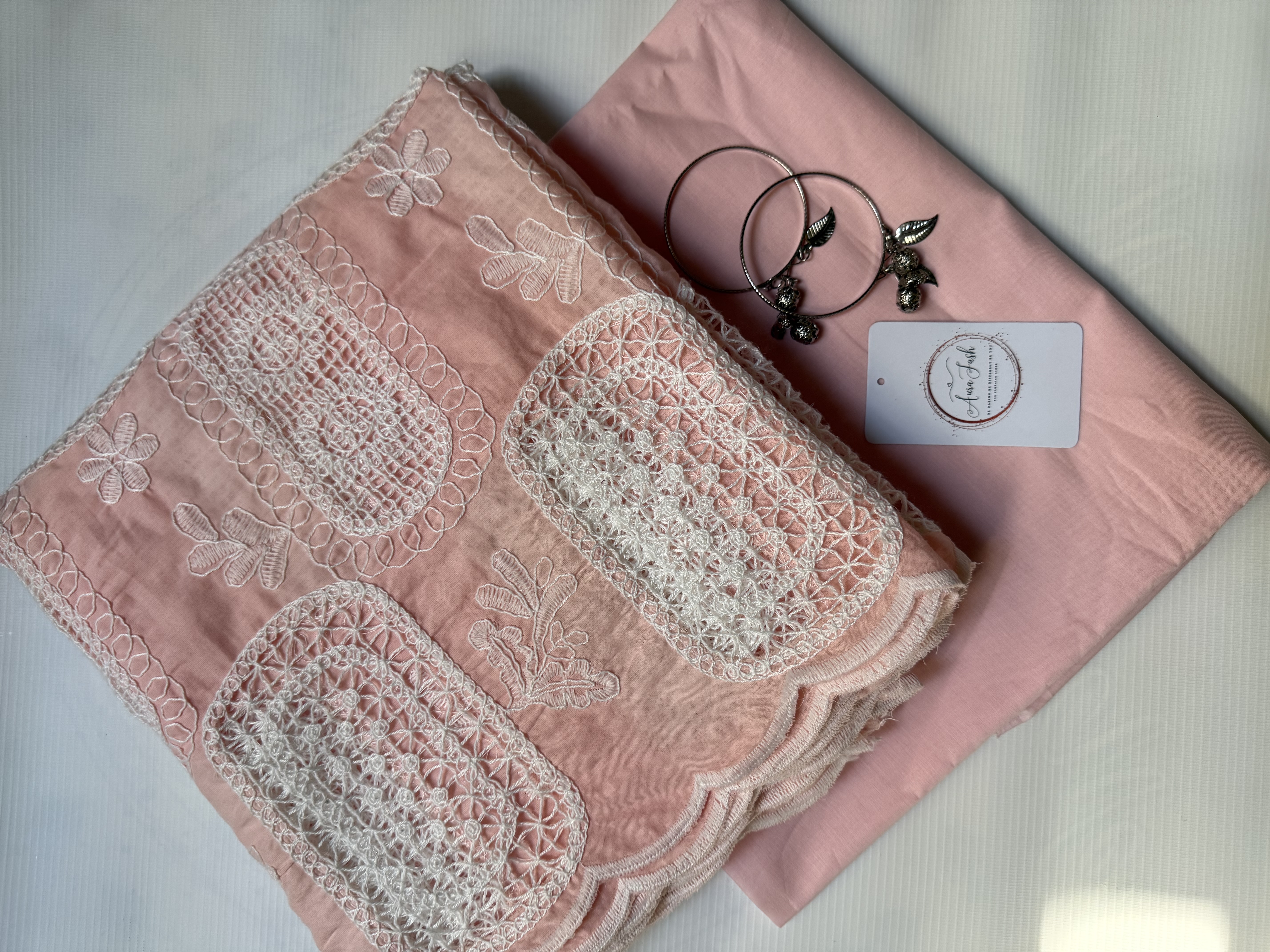 2 Piece Unstitched Crocia Chikankari Suit with Plain Trouser (D2)