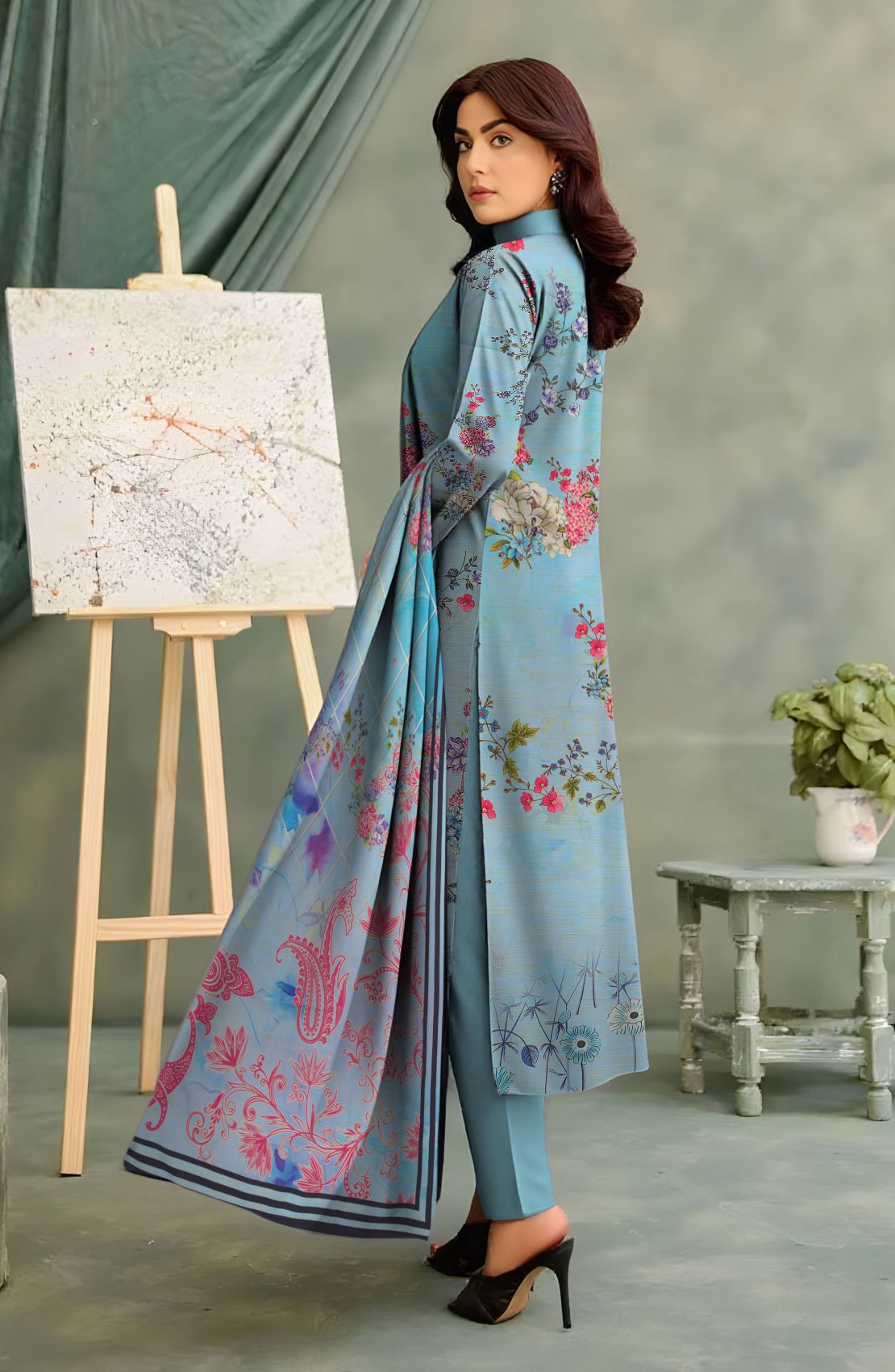 3-Piece Unstitched Exclusive Digital Print Staple Zari Slub (D-6)