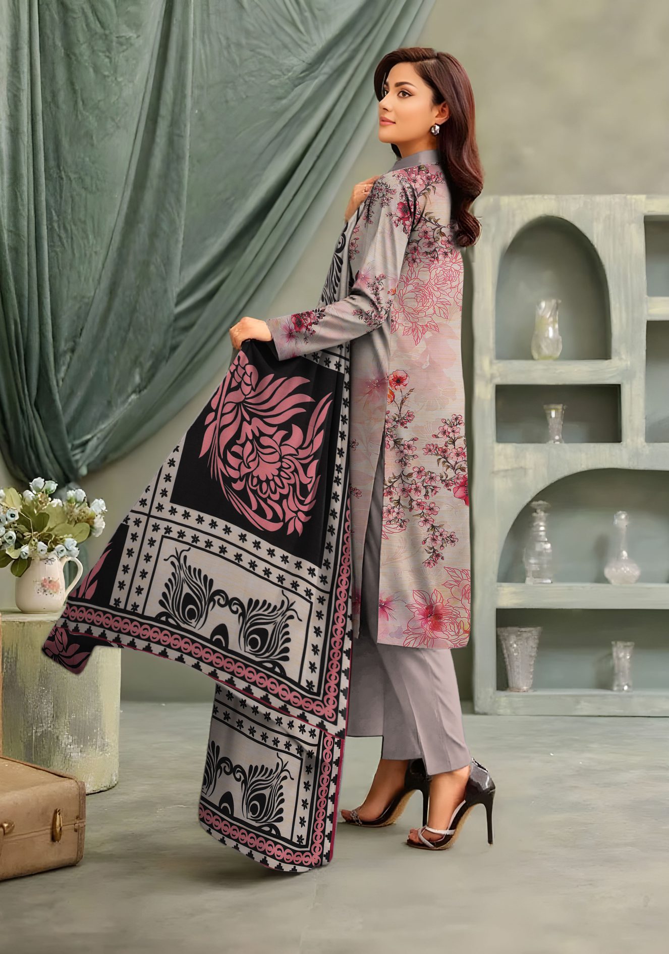 3-Piece Unstitched Exclusive Digital Print Staple Zari Slub (D-9)