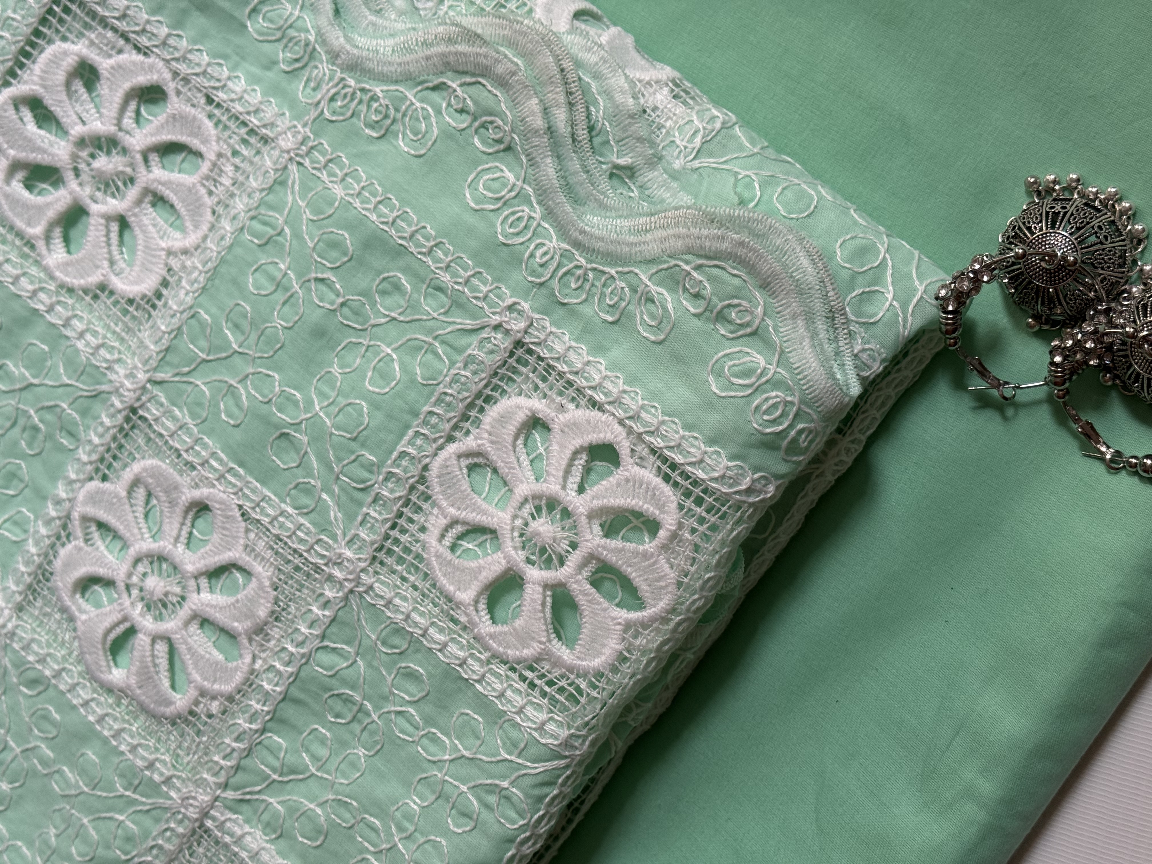 2 Piece Unstitched Crocia Chikankari Suit with Plain Trouser (D4)