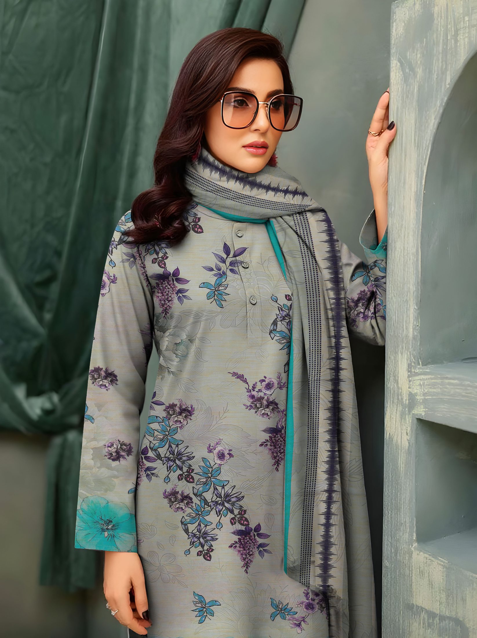 3-Piece Unstitched Exclusive Digital Print Staple Zari Slub (D-5)