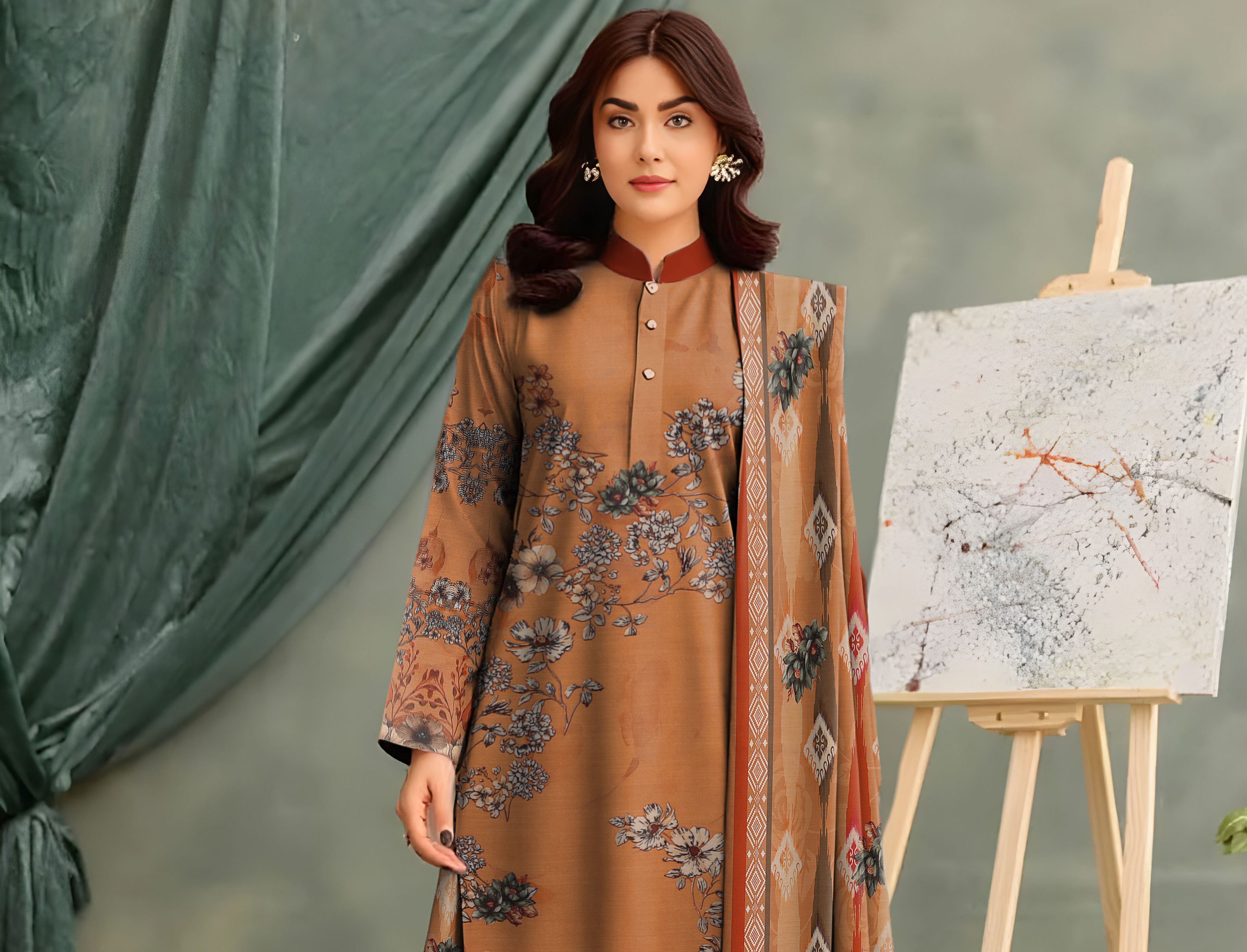 3-Piece Unstitched Exclusive Digital Print Staple Zari Slub (D-3)