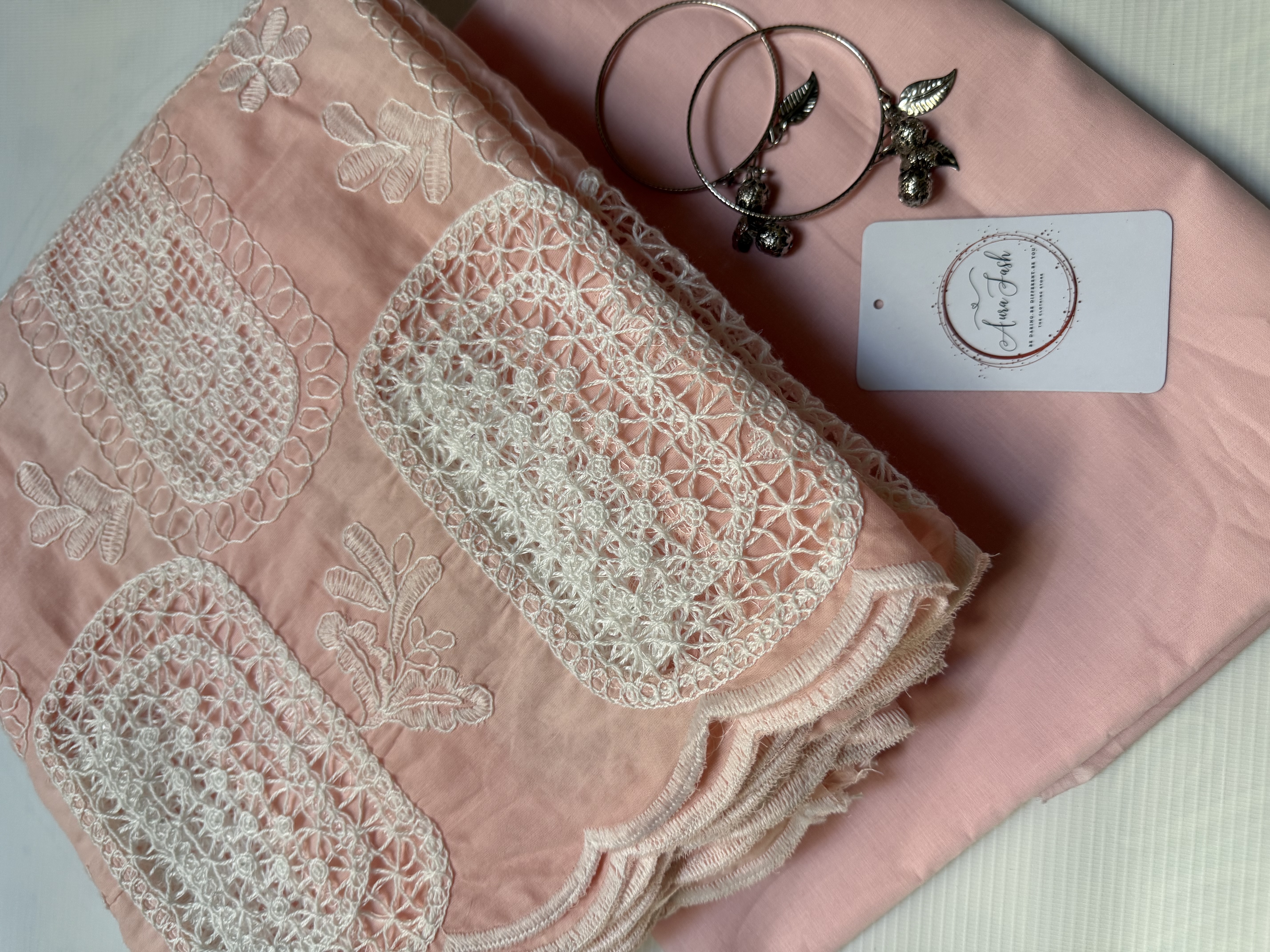 2 Piece Unstitched Crocia Chikankari Suit with Plain Trouser (D2)