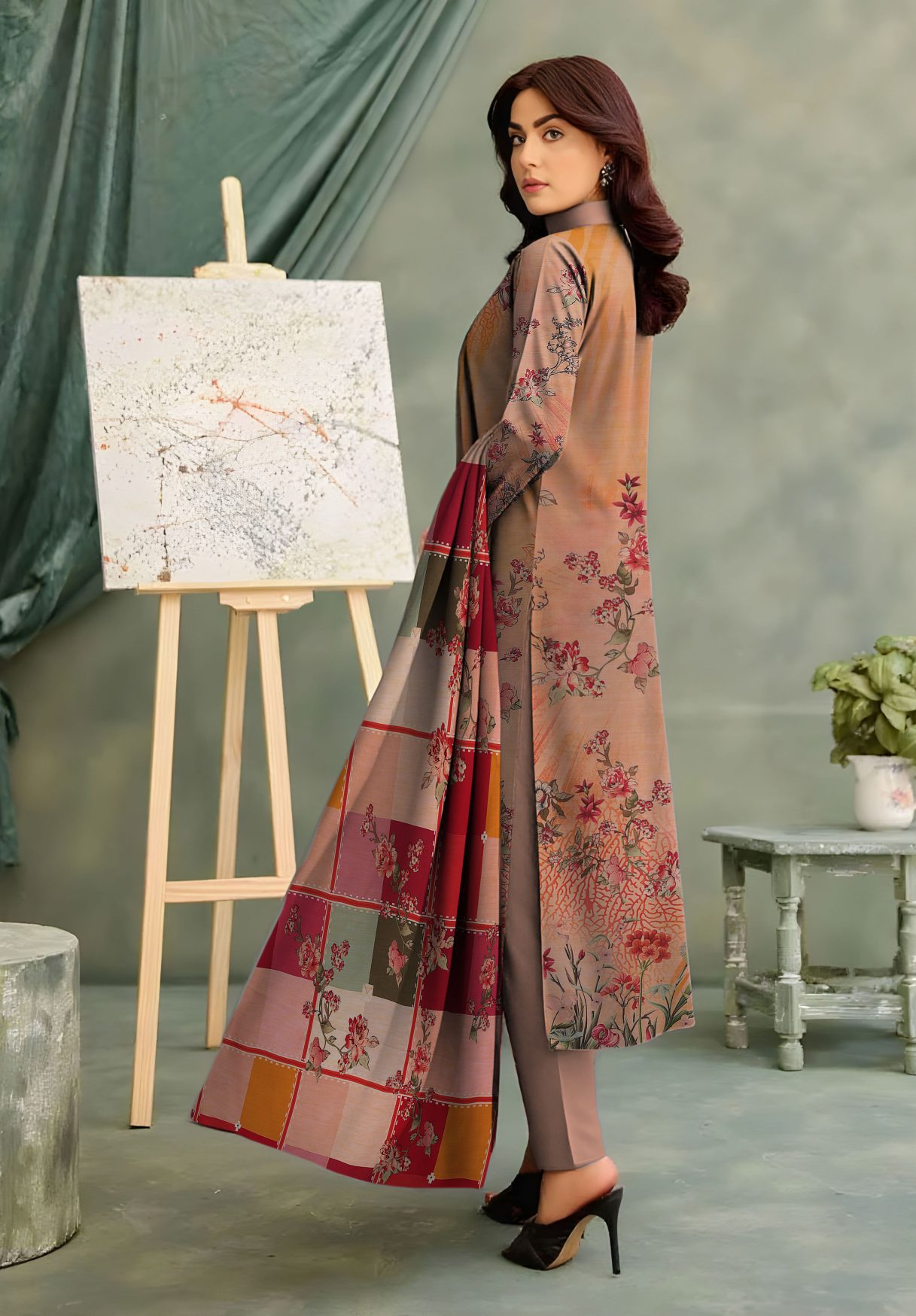 3-Piece Unstitched Exclusive Digital Print Staple Zari Slub (D-10)