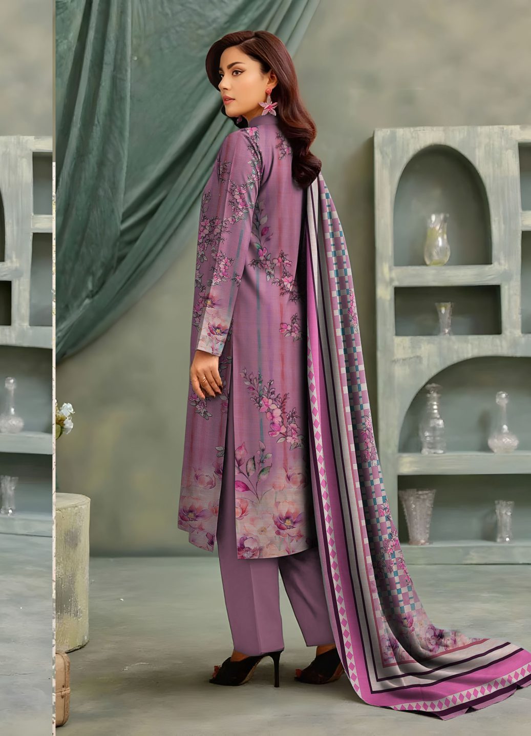 3-Piece Unstitched Exclusive Digital Print Staple Zari Slub (D-8)