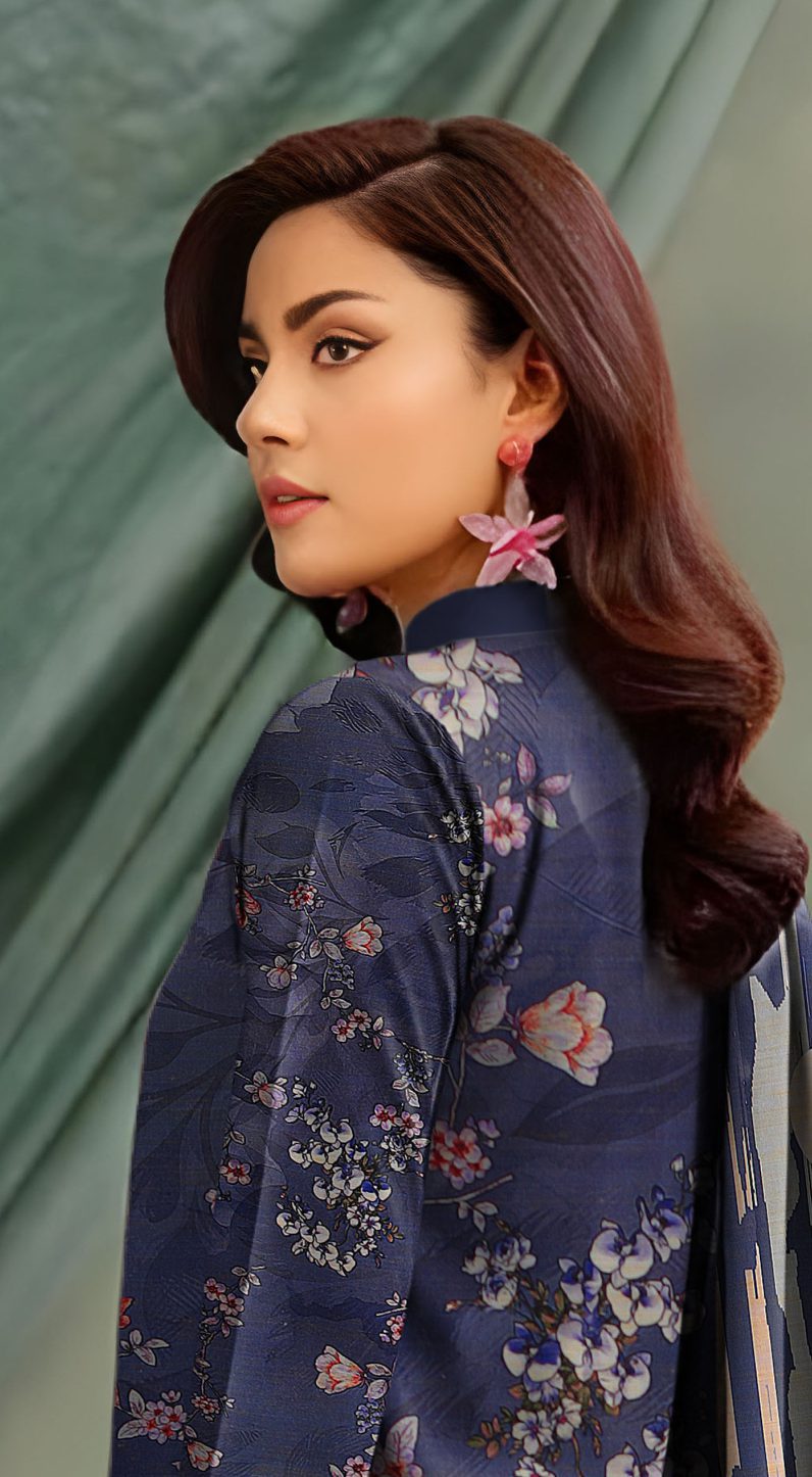 3-Piece Unstitched Exclusive Digital Print Staple Zari Slub (D-2)