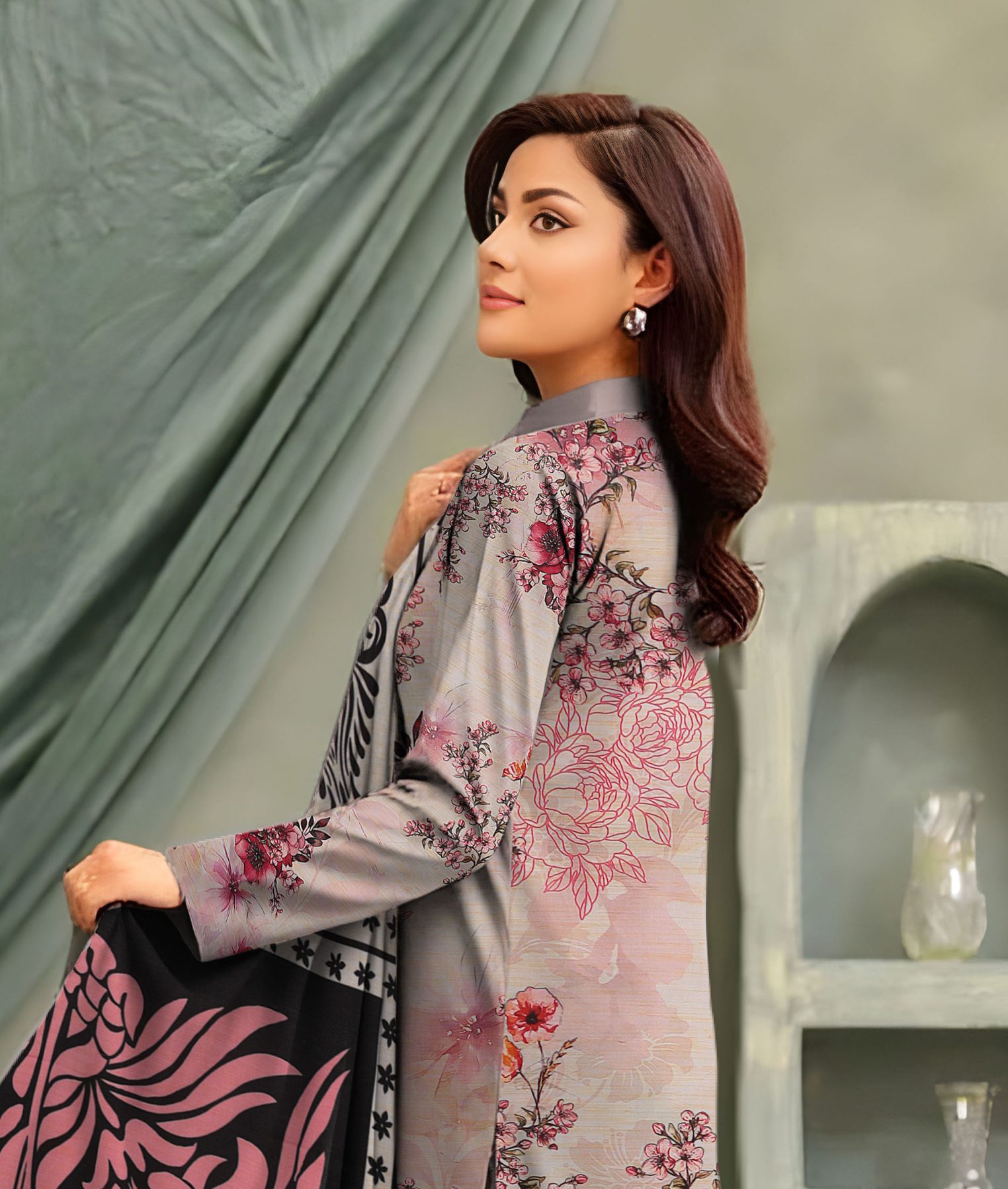3-Piece Unstitched Exclusive Digital Print Staple Zari Slub (D-9)