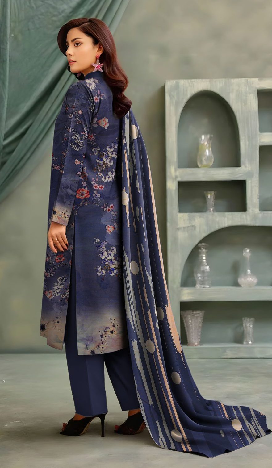 3-Piece Unstitched Exclusive Digital Print Staple Zari Slub (D-2)