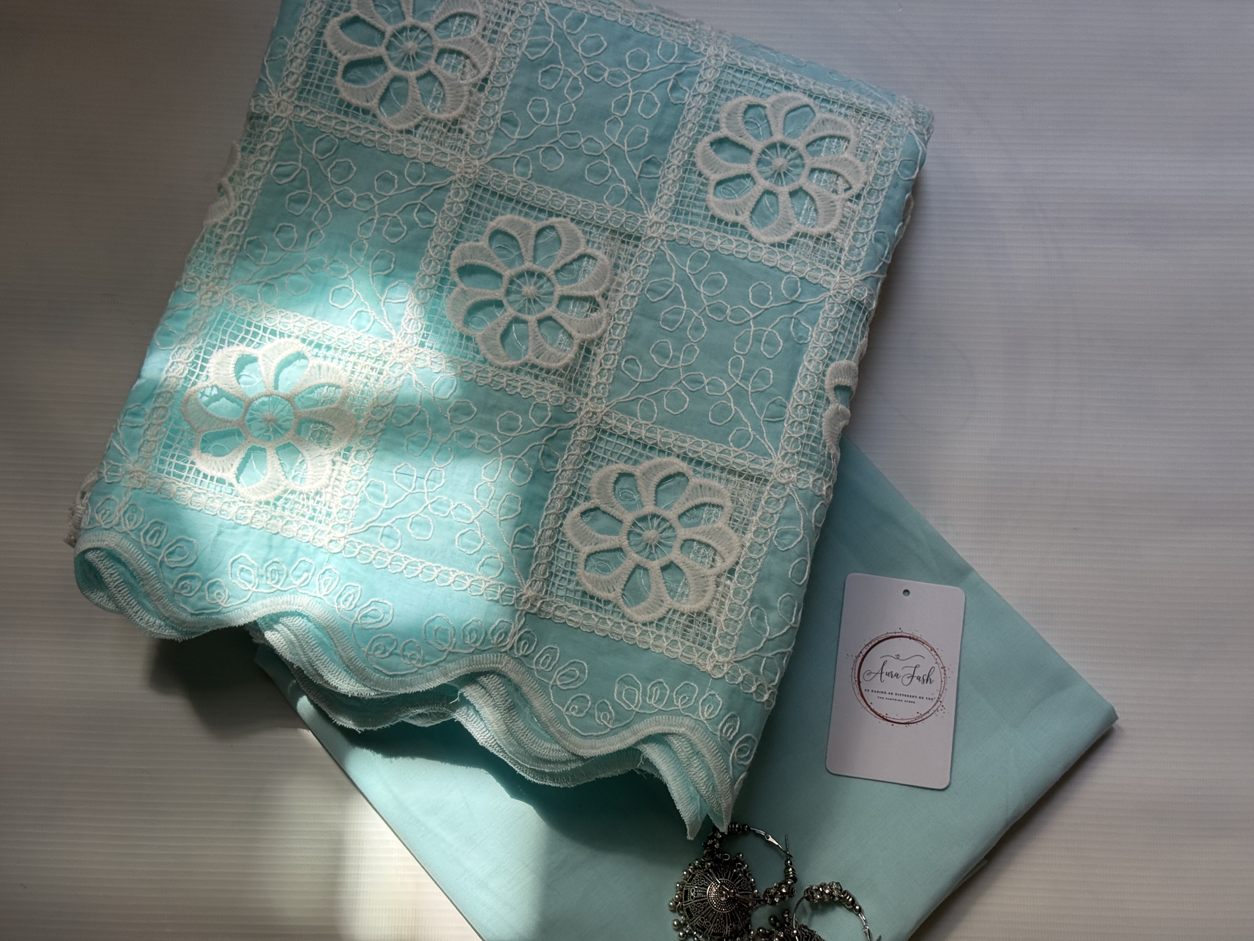 2 Piece Unstitched Crocia Chikankari Suit with Plain Trouser (D5)