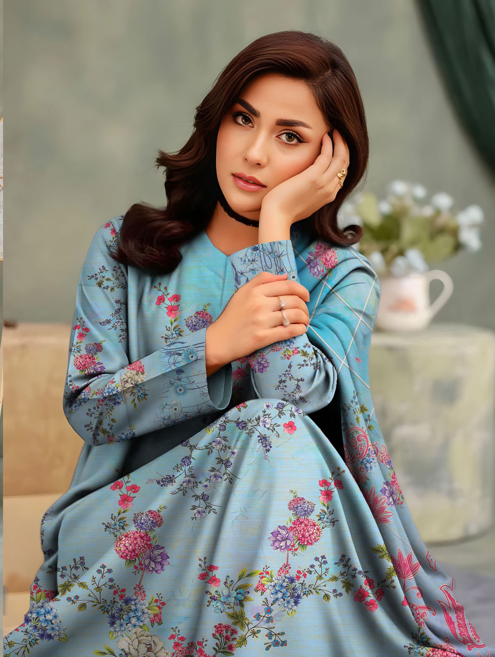 3-Piece Unstitched Exclusive Digital Print Staple Zari Slub (D-6)