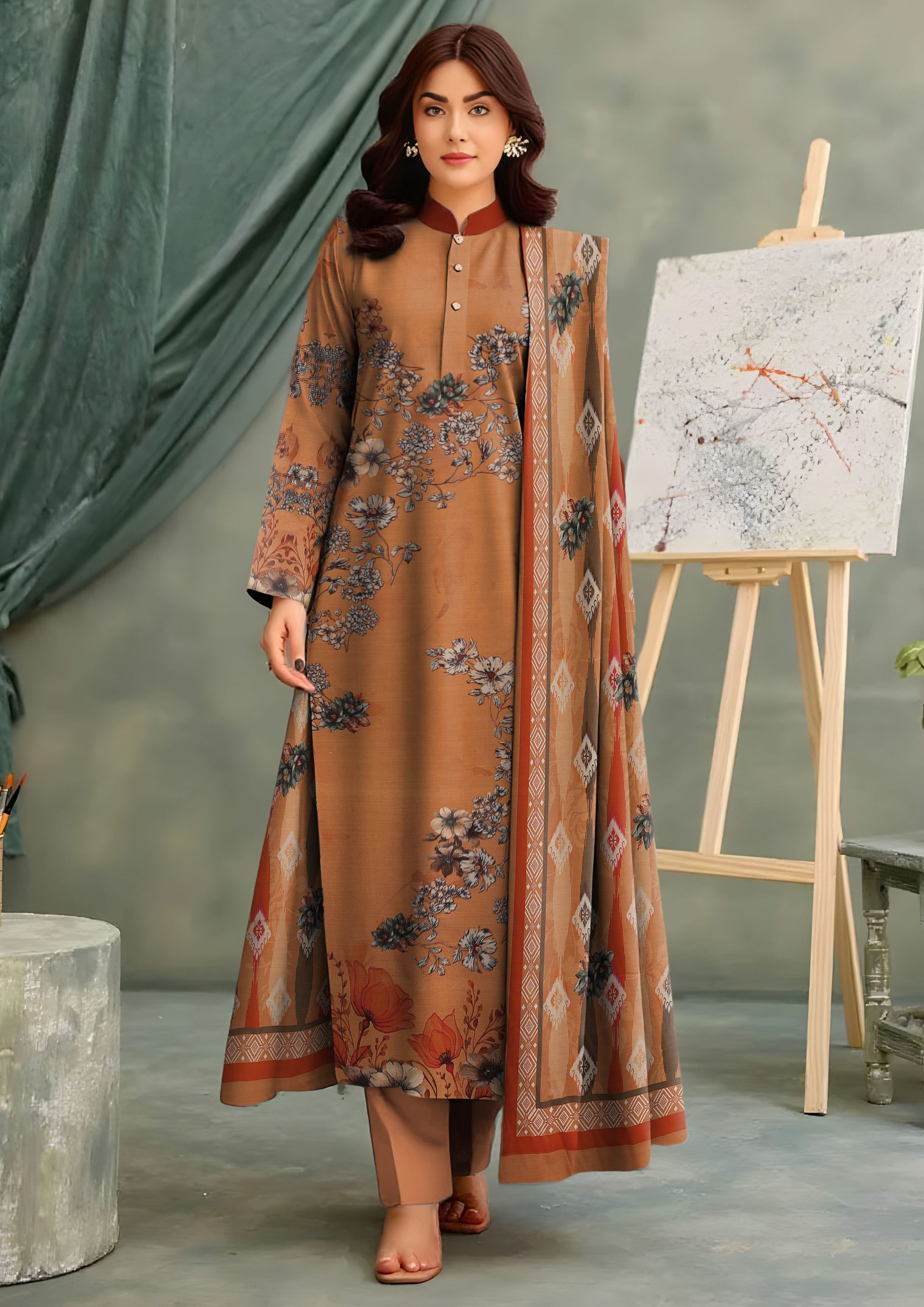 3-Piece Unstitched Exclusive Digital Print Staple Zari Slub (D-3)