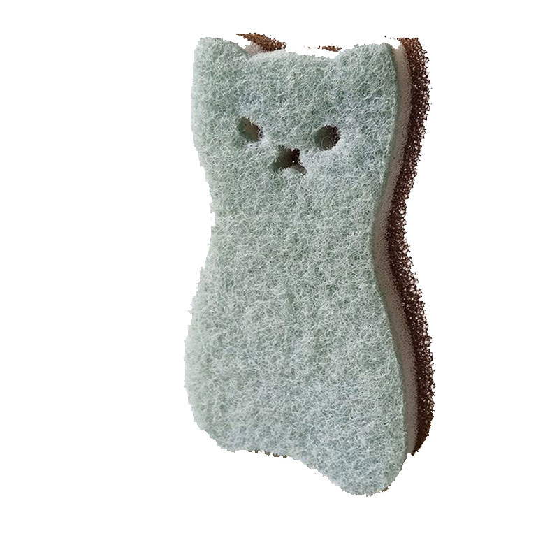 Sponge Dish Scrubber  Cute Cat Shape Sponge 3 Layer Sponge Strong Water Absorption Dishwashing Sponge Kitchen Cleaning Tool