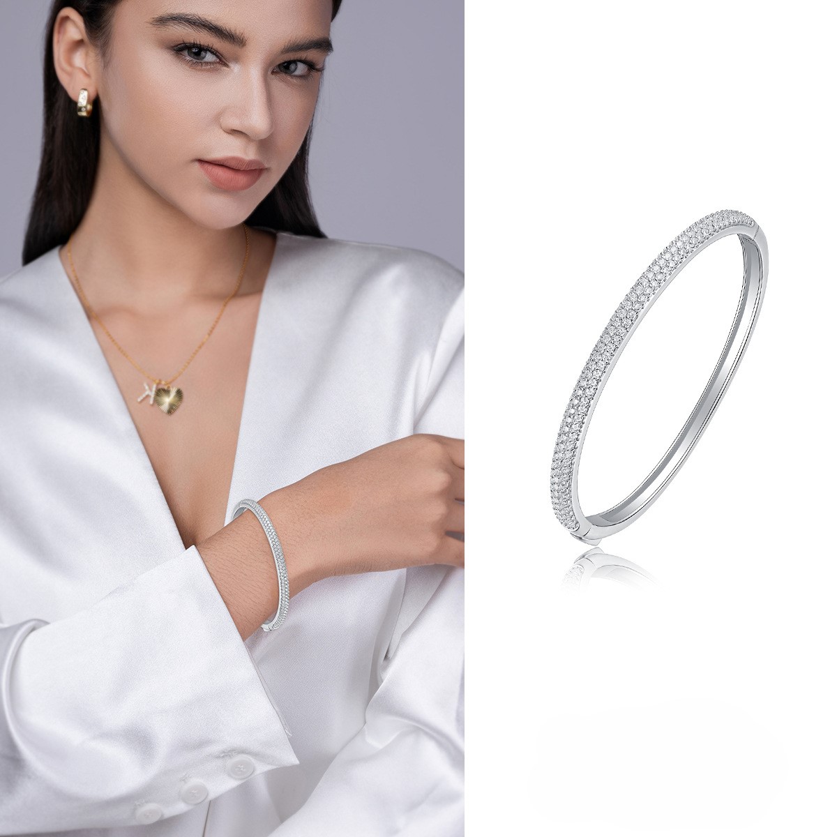  S925 Silver Moissanite Bangle Bracelet